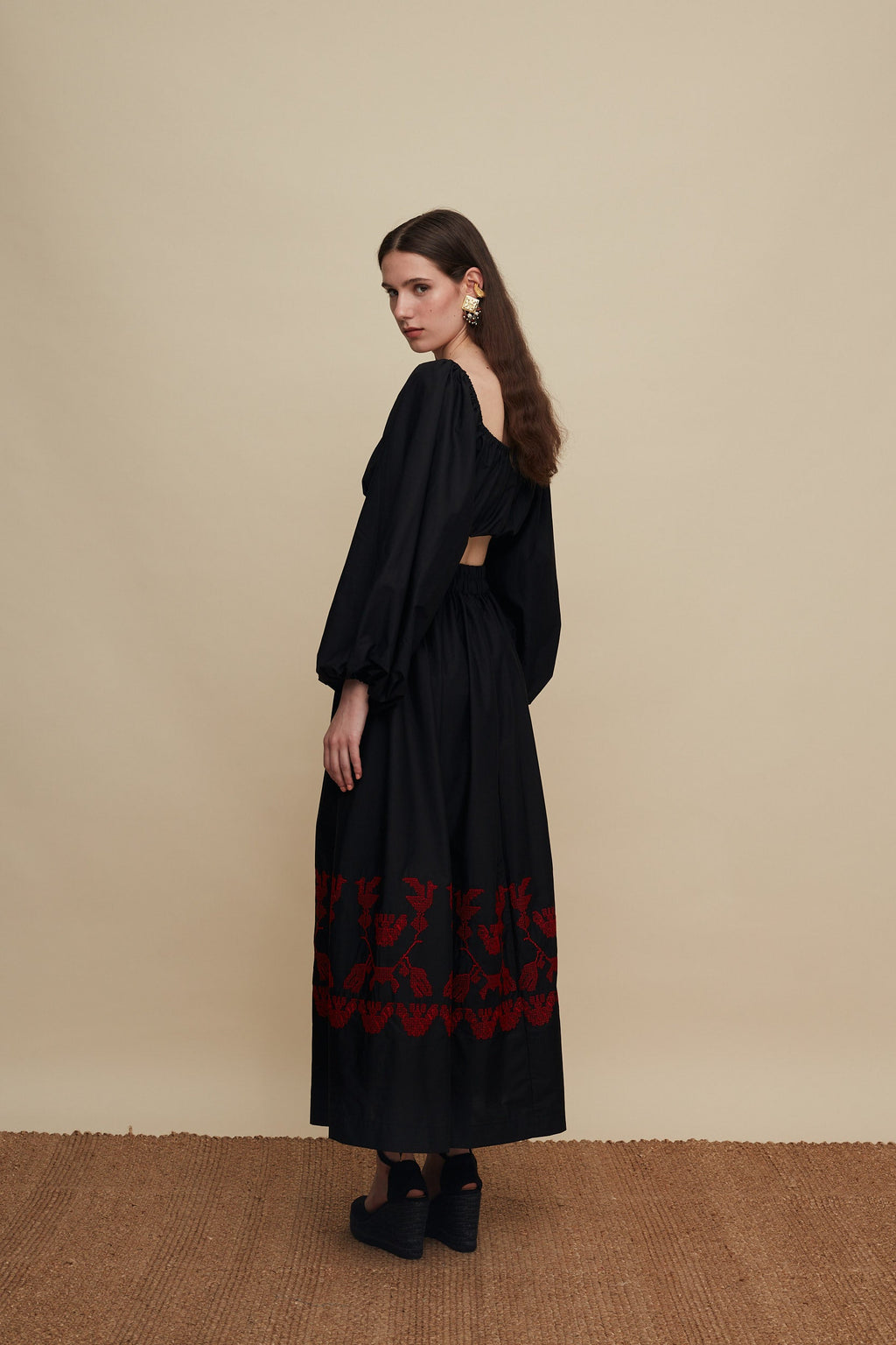 AMNISOS MAXI SKIRT (BLACK EMBROIDERED)