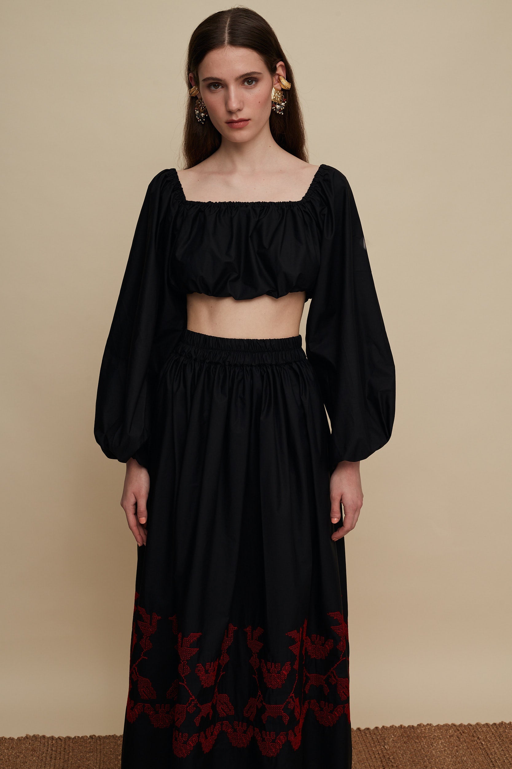 AMNISOS MAXI SKIRT (BLACK EMBROIDERED)