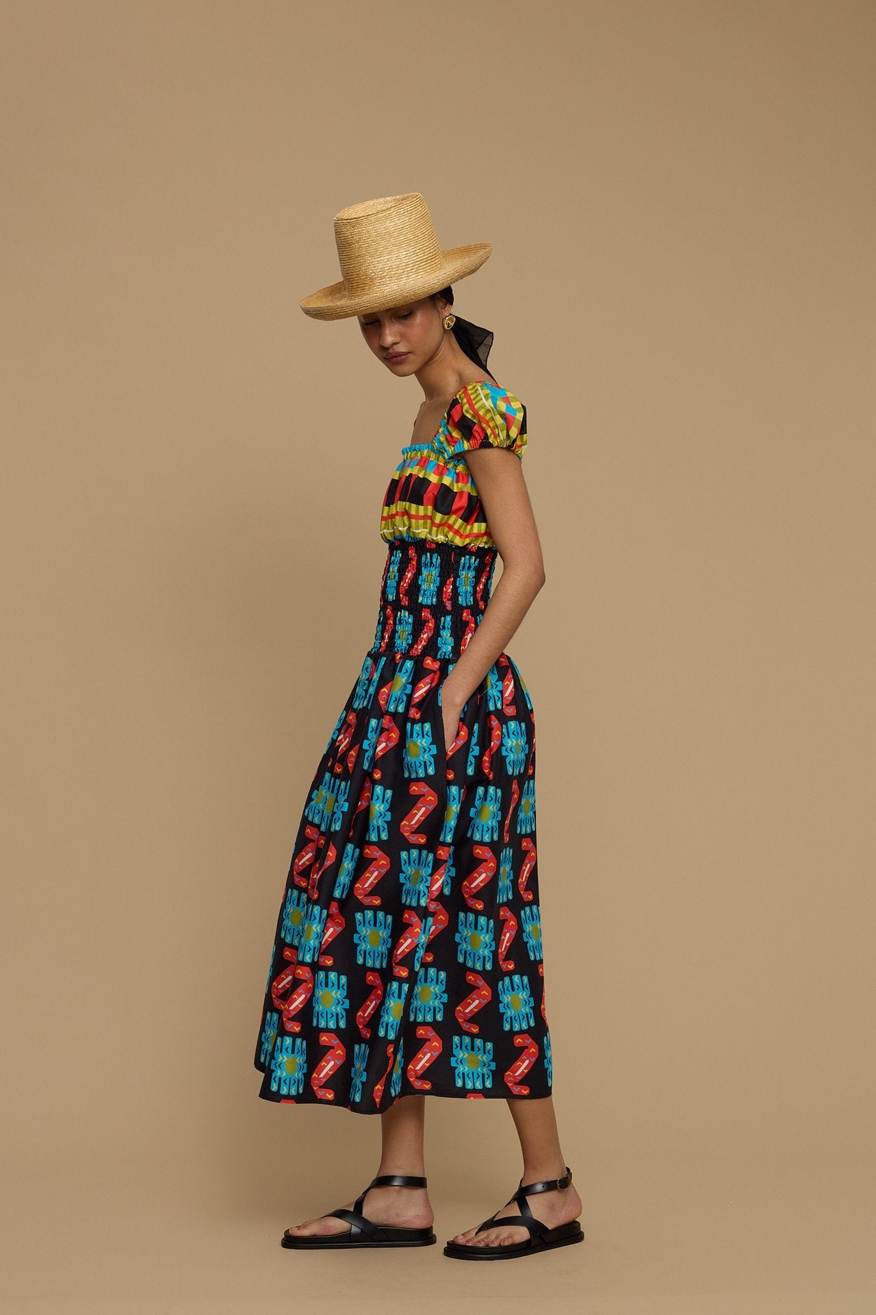 MAXI DRESS PAROS (NAXOS CUSHION MULTI BLACK PRINT)