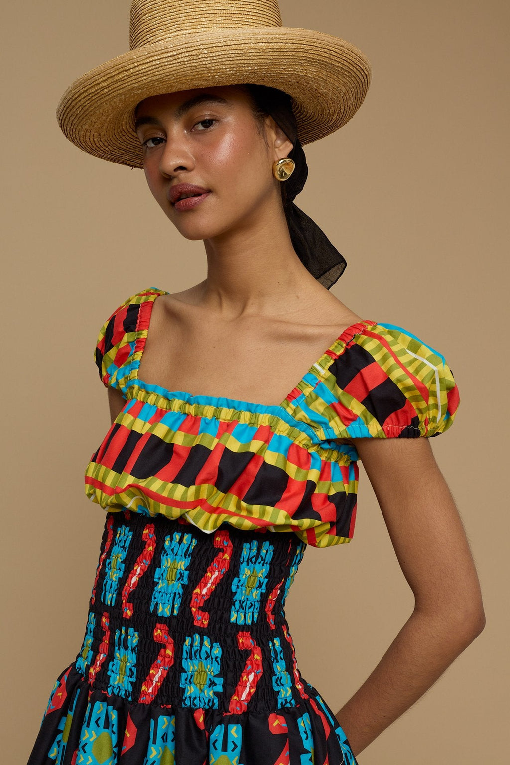 MAXI DRESS PAROS (NAXOS CUSHION MULTI BLACK PRINT)