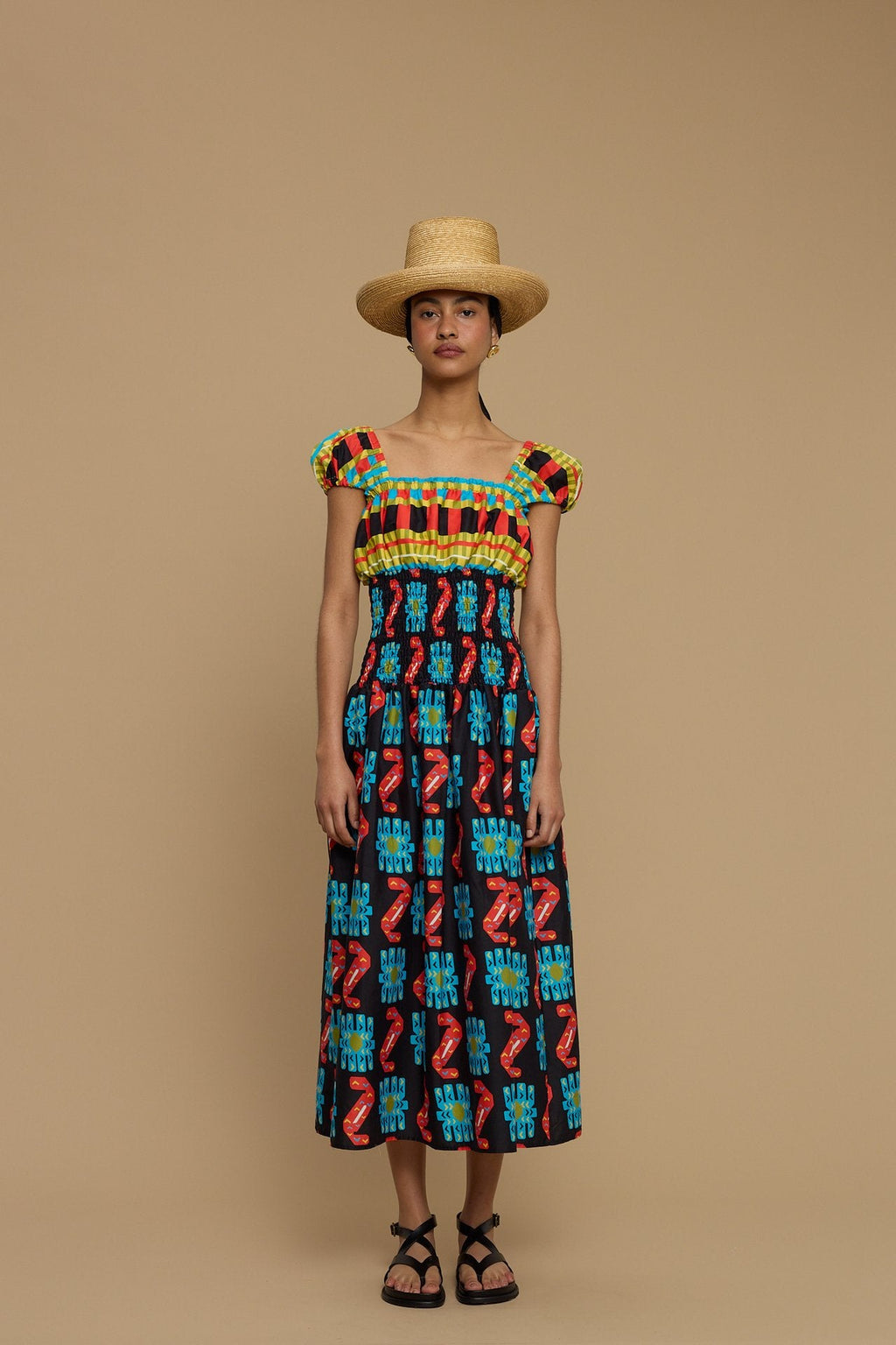 MAXI DRESS PAROS (NAXOS CUSHION MULTI BLACK PRINT)