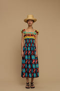 MAXI DRESS PAROS (NAXOS CUSHION MULTI BLACK PRINT)