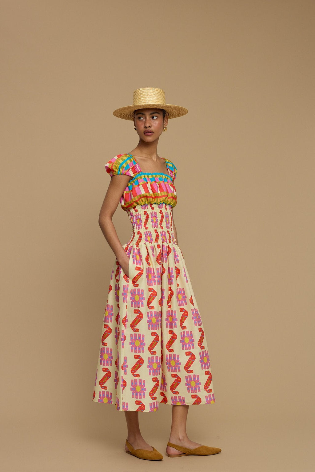 MAXI DRESS PAROS (NAXOS CUSHION MULTI BEIGE PRINT)