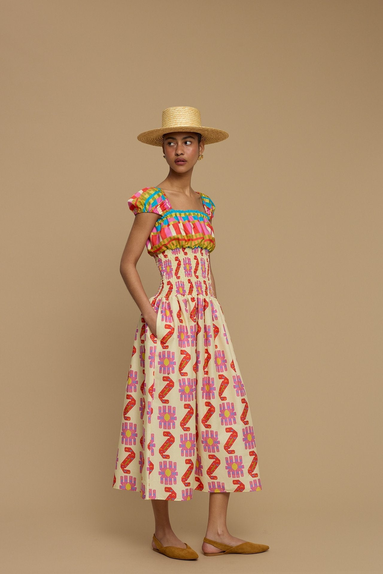 MAXI DRESS PAROS (NAXOS CUSHION MULTI BEIGE PRINT)