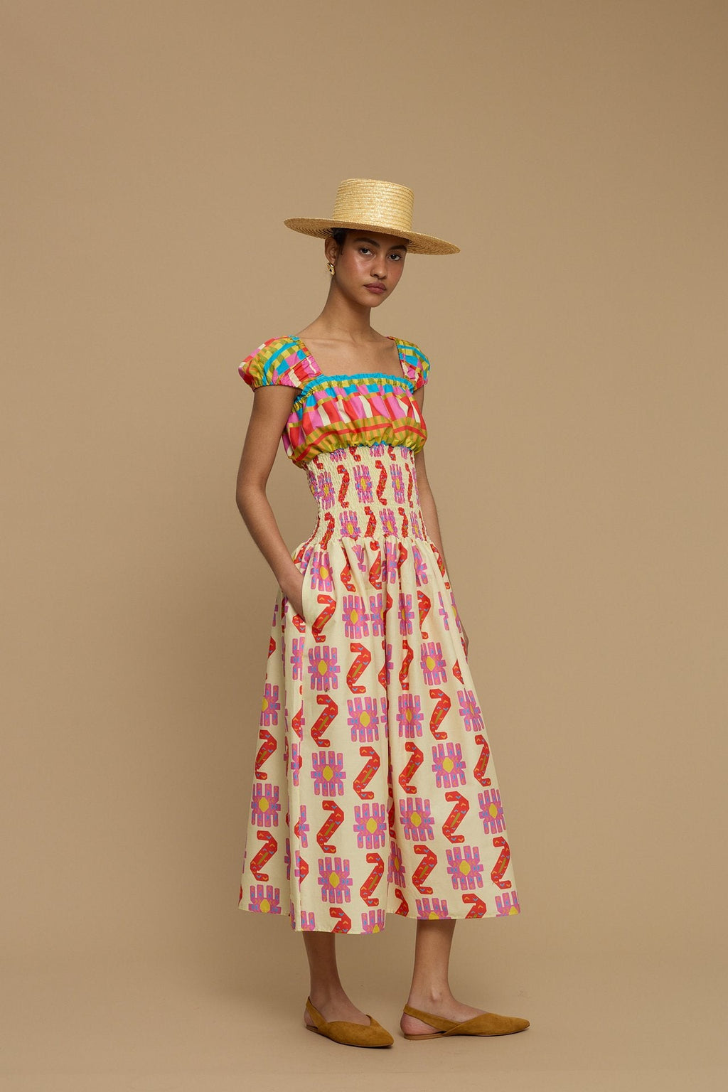 MAXI DRESS PAROS (NAXOS CUSHION MULTI BEIGE PRINT)