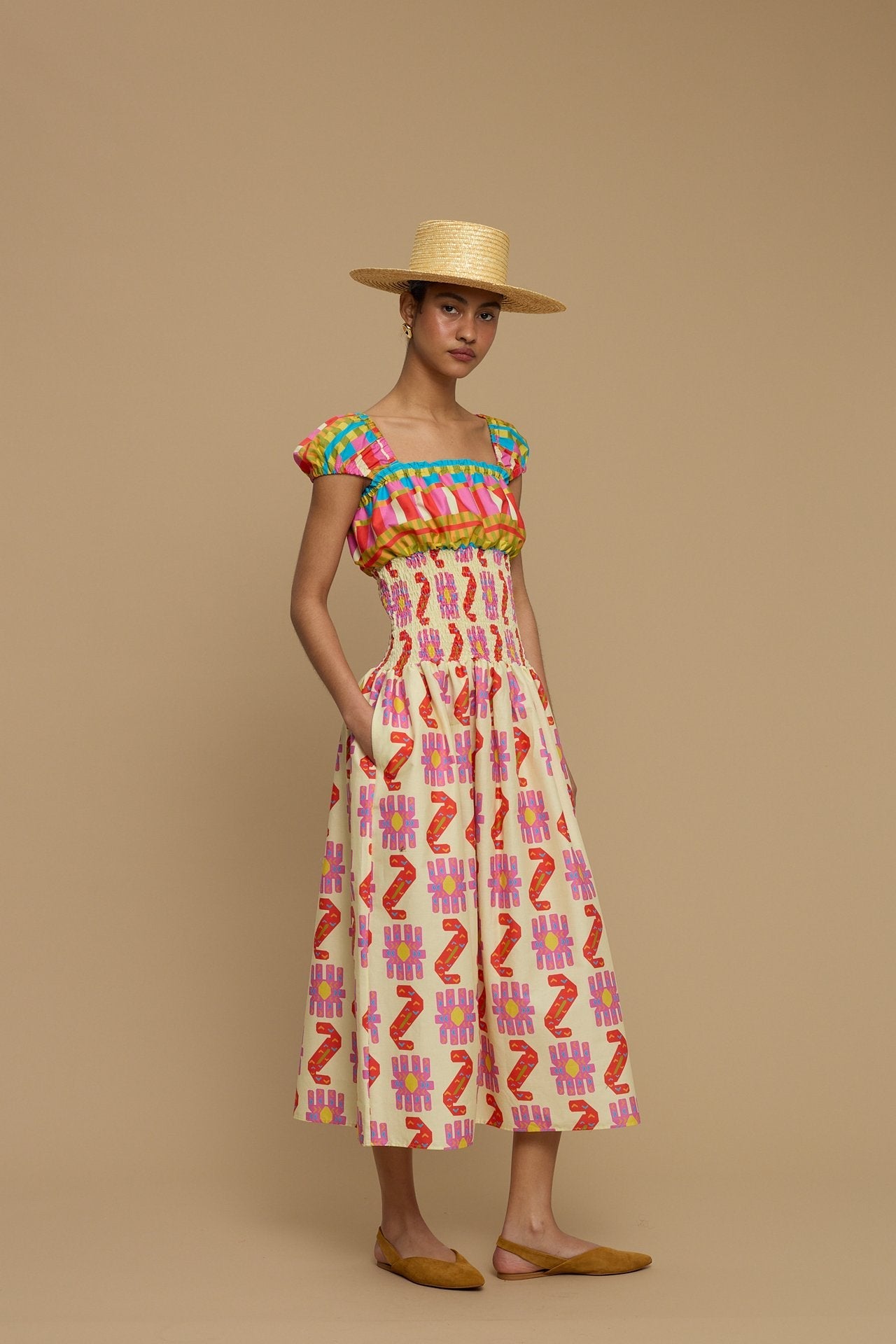 MAXI DRESS PAROS (NAXOS CUSHION MULTI BEIGE PRINT)