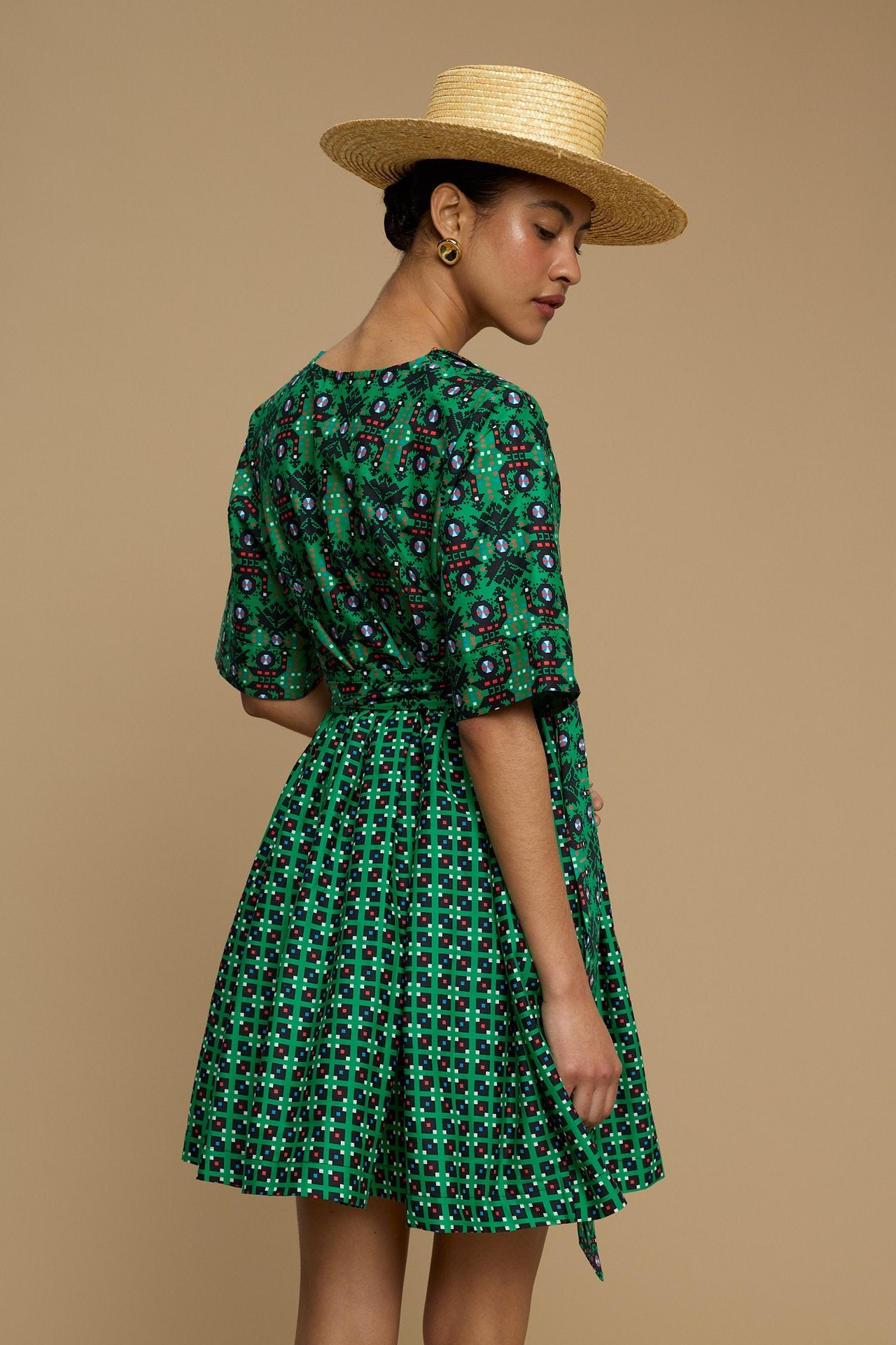 MINI  DRESS SIFNOS (AMORGOS BIRD BLACK & GREEN  PRINT)
