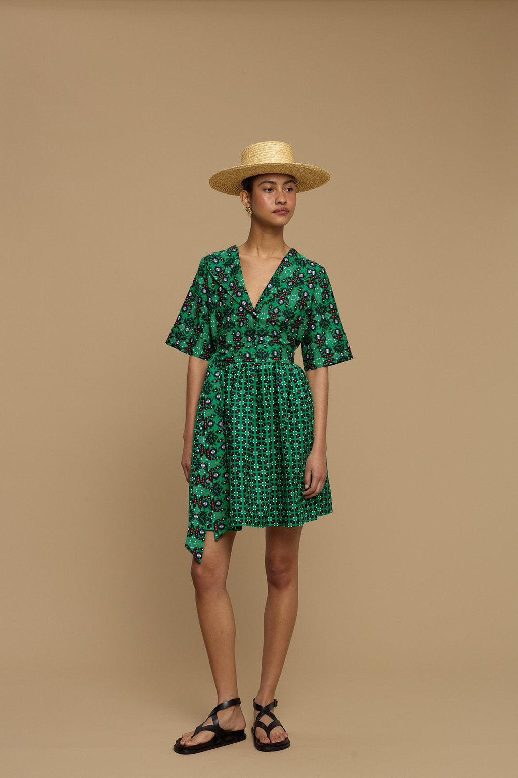 MINI  DRESS SIFNOS (AMORGOS BIRD BLACK & GREEN  PRINT)