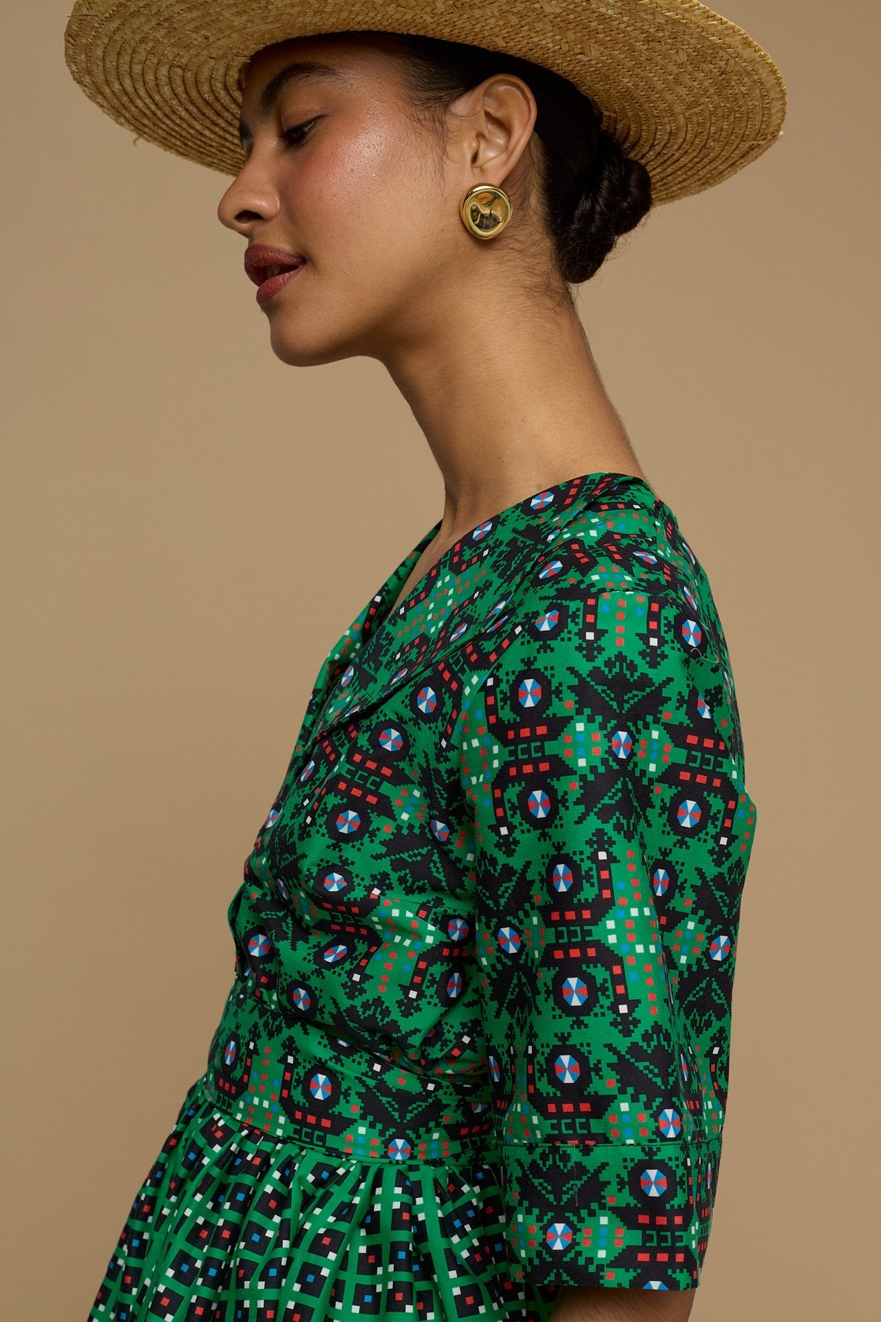 MINI  DRESS SIFNOS (AMORGOS BIRD BLACK & GREEN  PRINT)