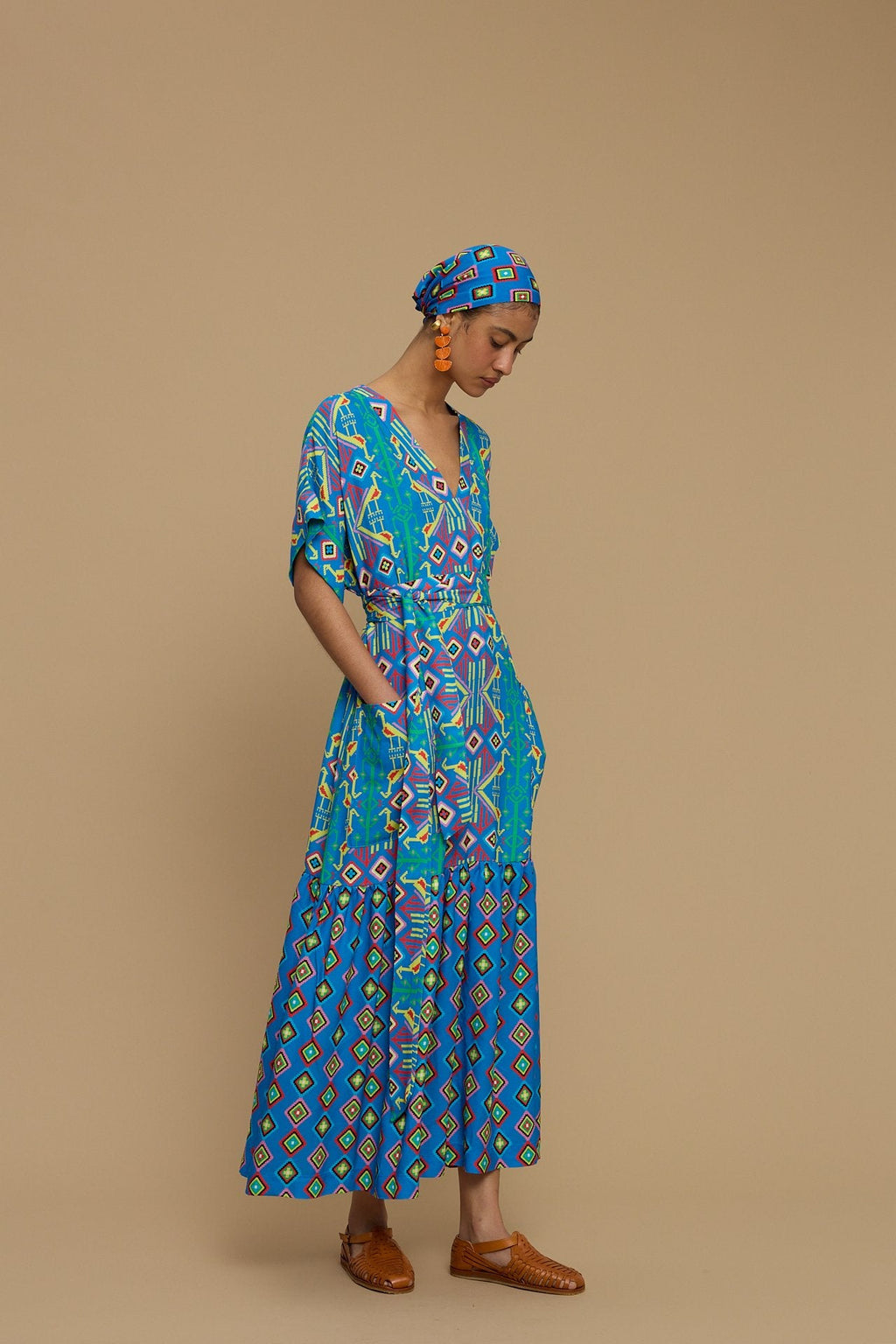 MAXI DRESS TINOS (SIFNOS BIRD BLUE PRINT)