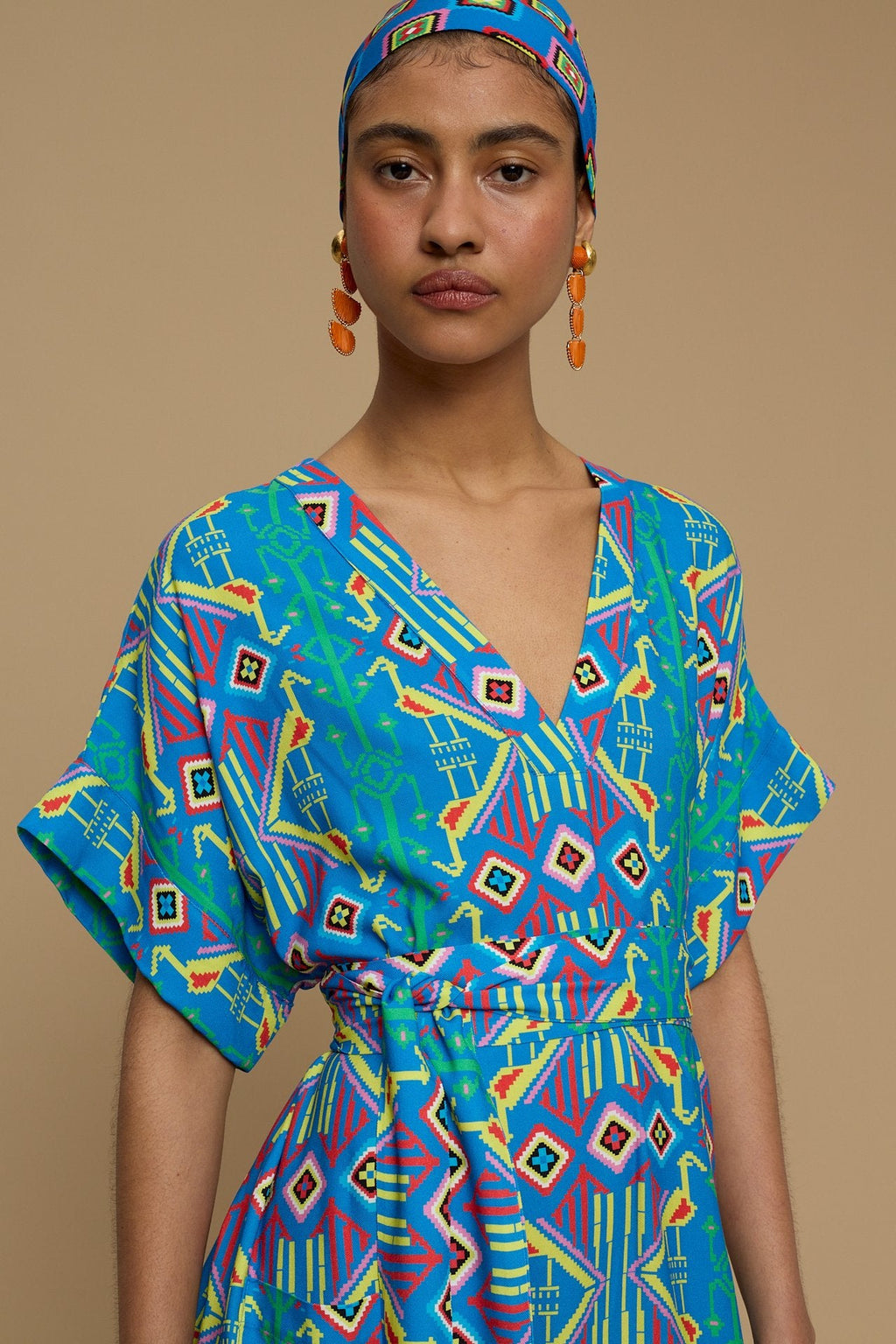 MAXI DRESS TINOS (SIFNOS BIRD BLUE PRINT)