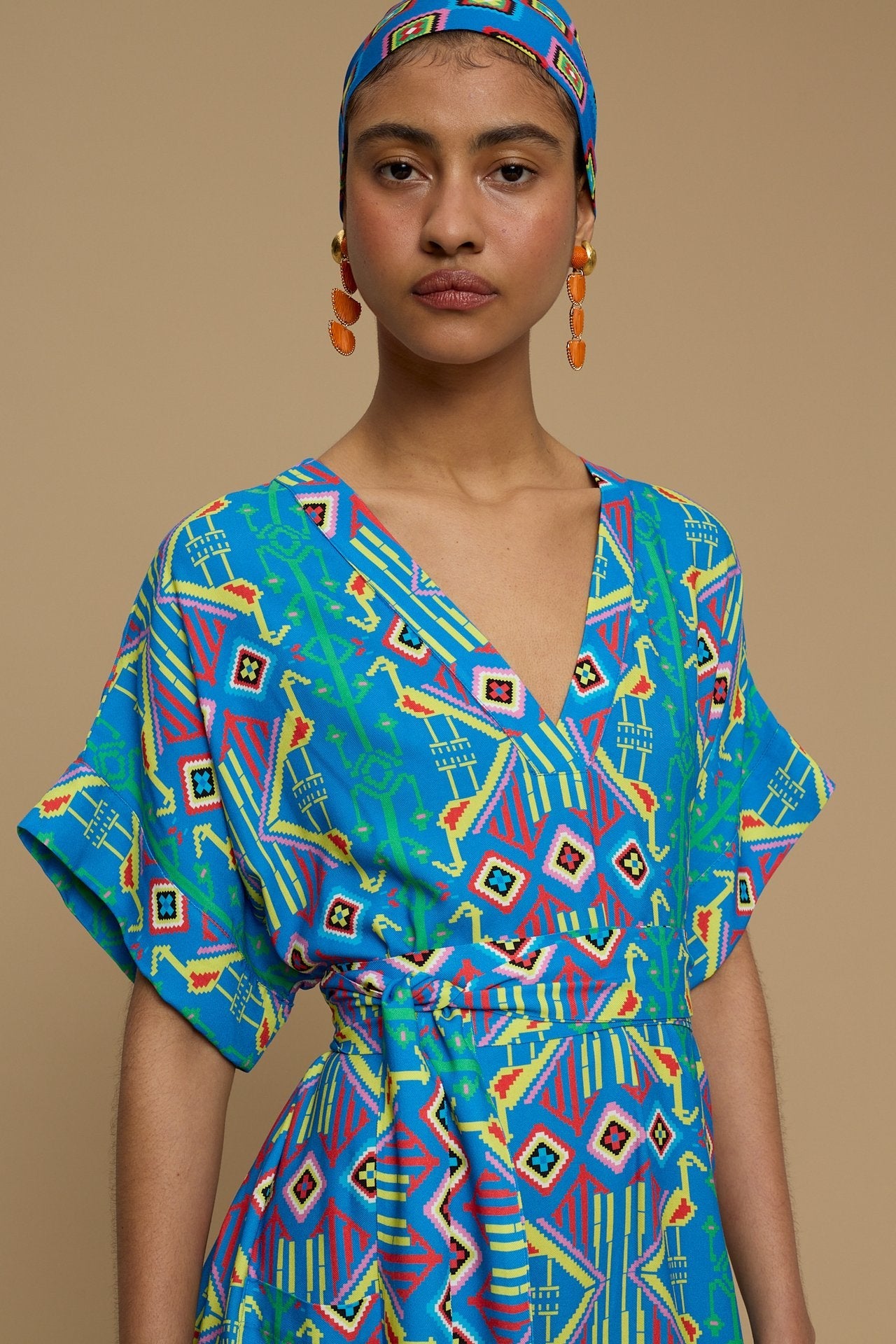 MAXI DRESS TINOS (SIFNOS BIRD BLUE PRINT)