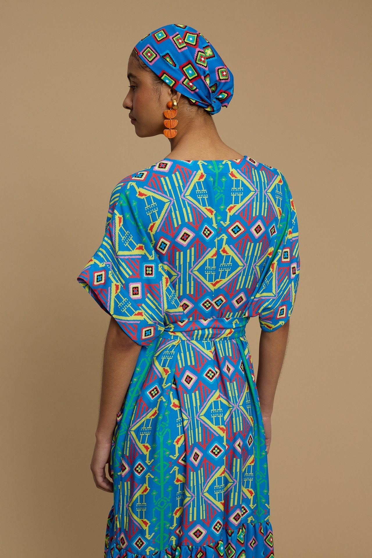 MAXI DRESS TINOS (SIFNOS BIRD BLUE PRINT)