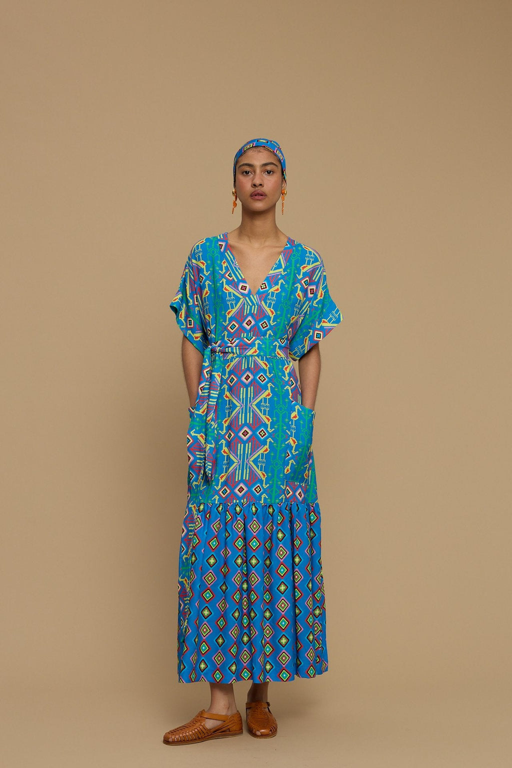 MAXI DRESS TINOS (SIFNOS BIRD BLUE PRINT)
