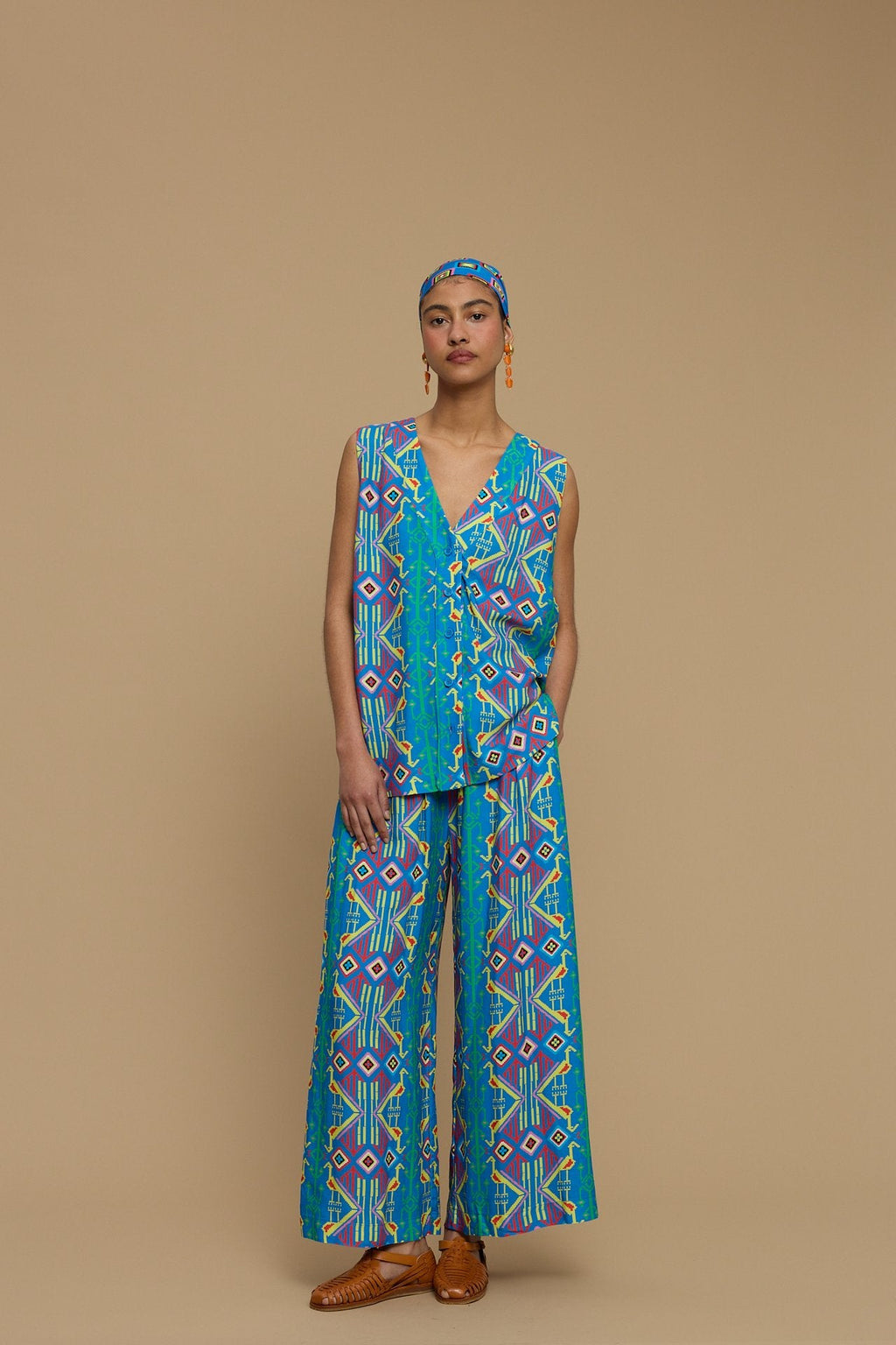 PANTS SCHOINOUSA (SIFNOS BIRD BLUE PRINT)