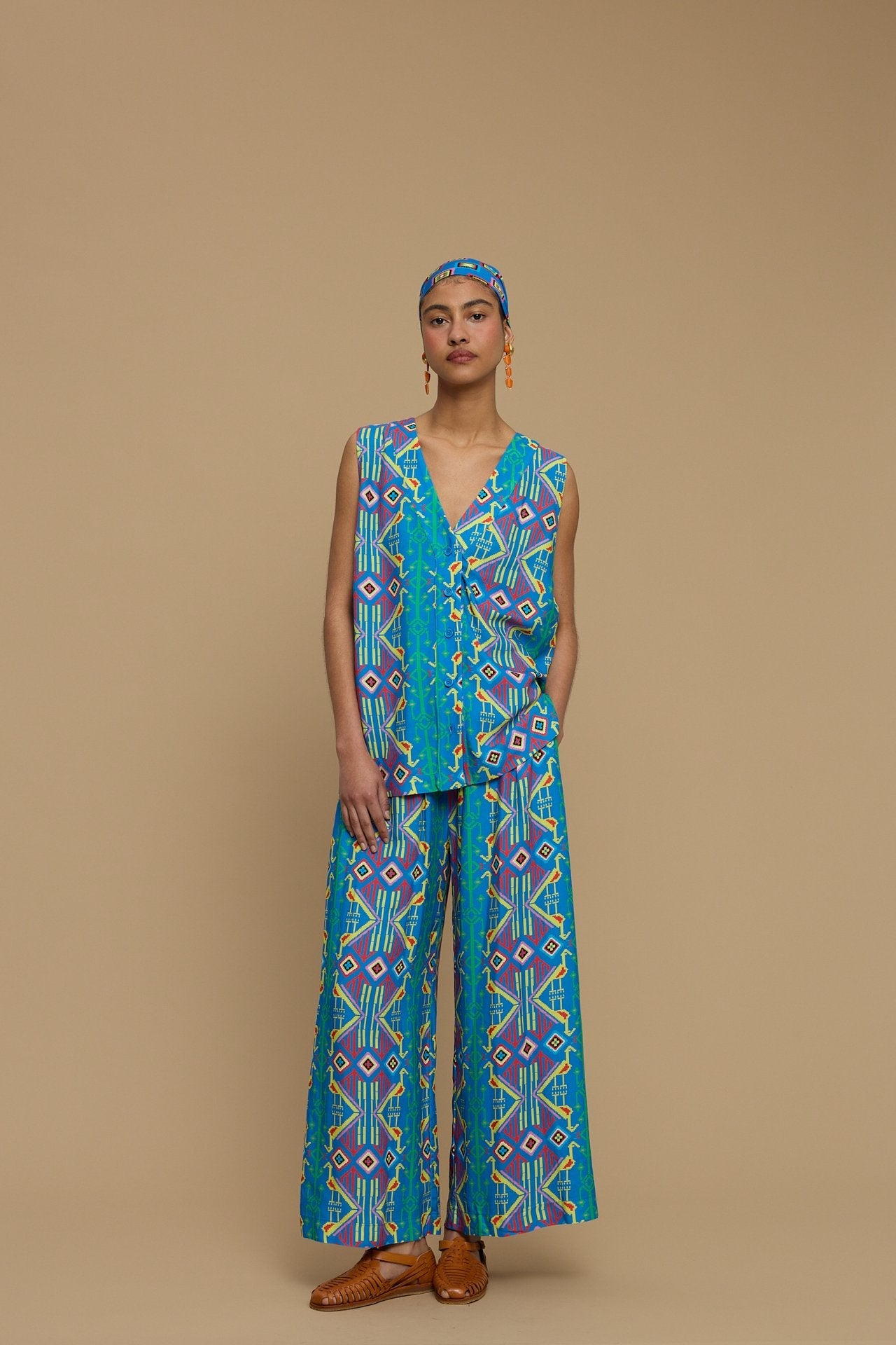 PANTS SCHOINOUSA (SIFNOS BIRD BLUE PRINT)