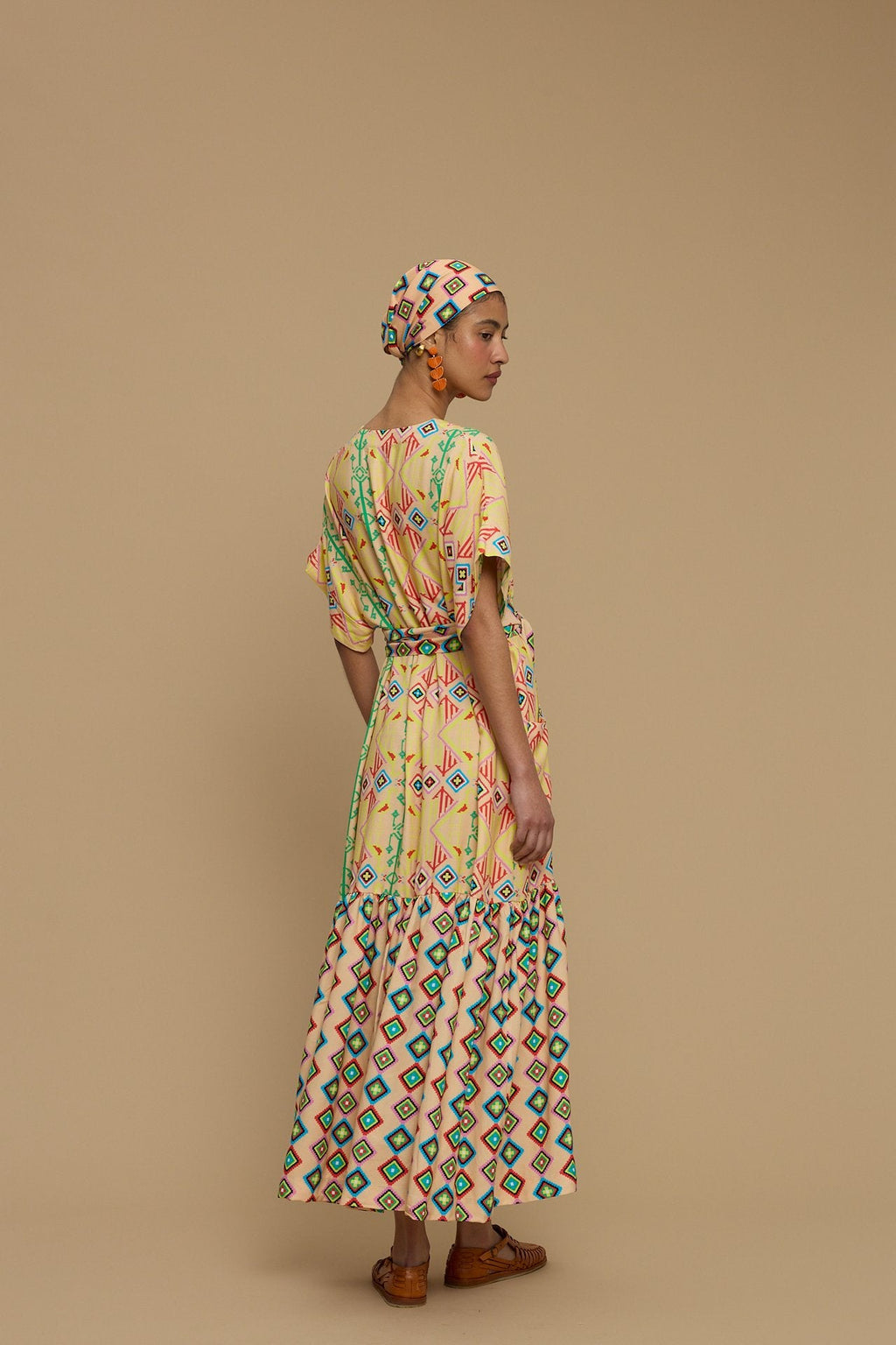 MAXI DRESS TINOS (SIFNOS BIRD SALMON PRINT)