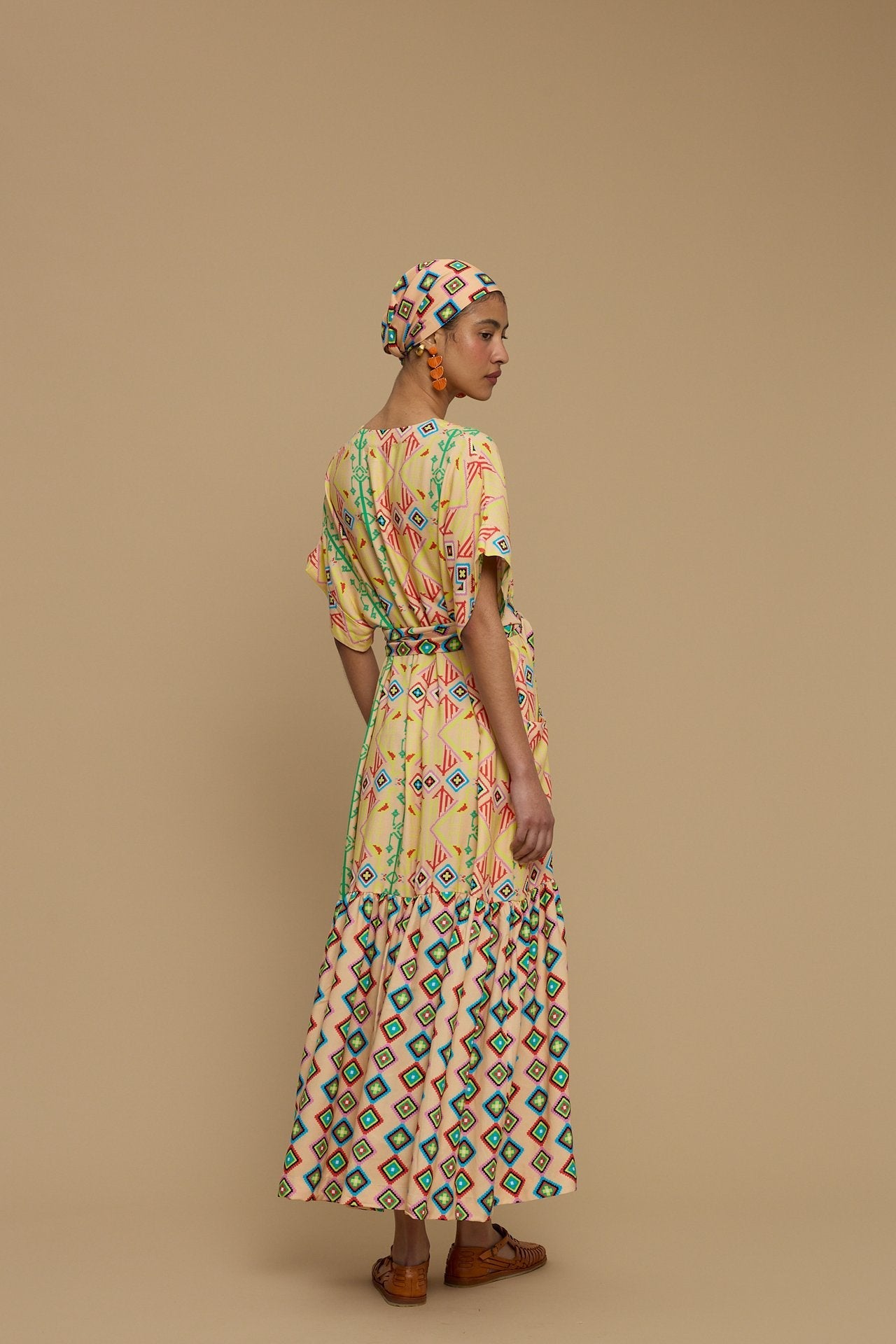 MAXI DRESS TINOS (SIFNOS BIRD SALMON PRINT)