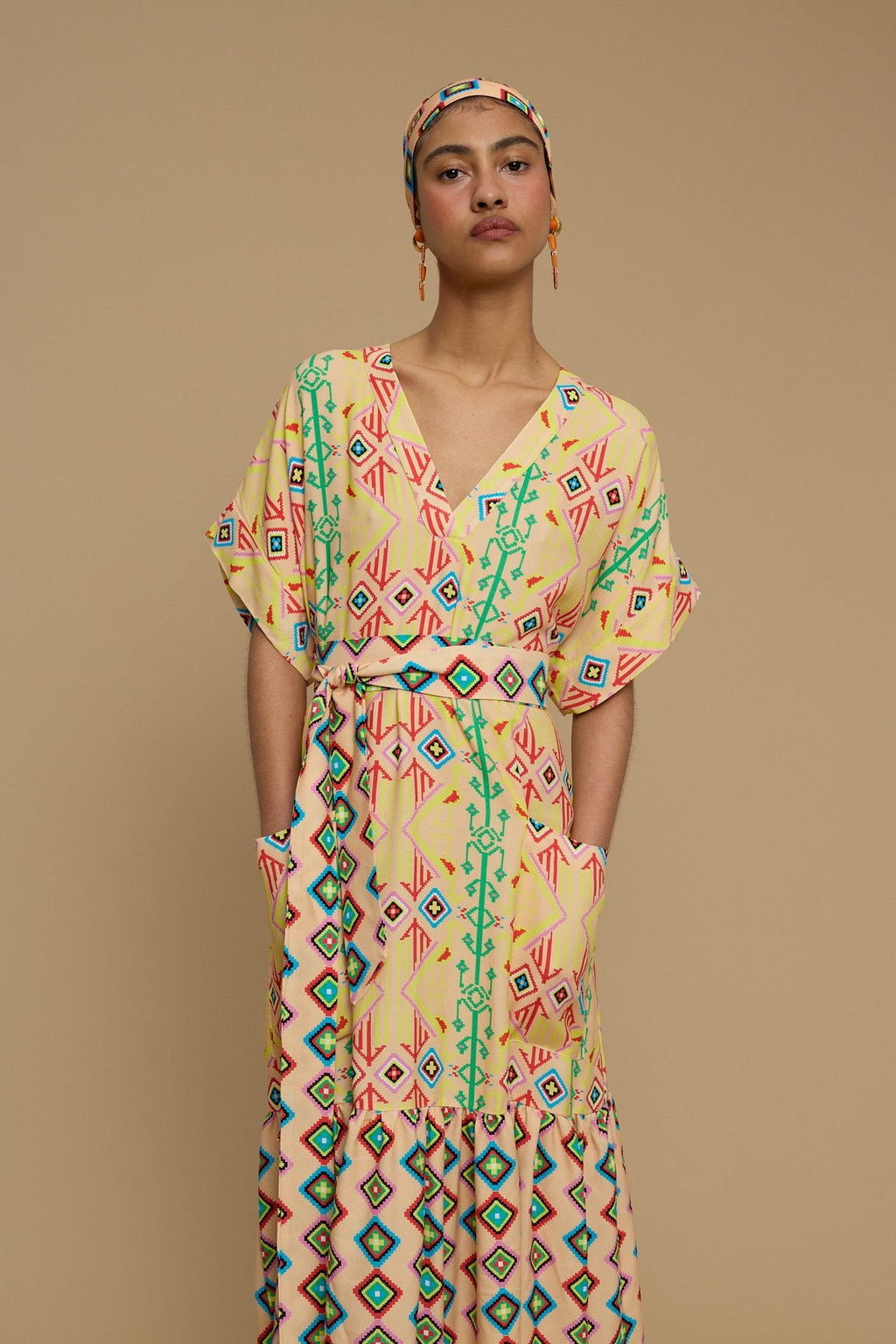 MAXI DRESS TINOS (SIFNOS BIRD SALMON PRINT)