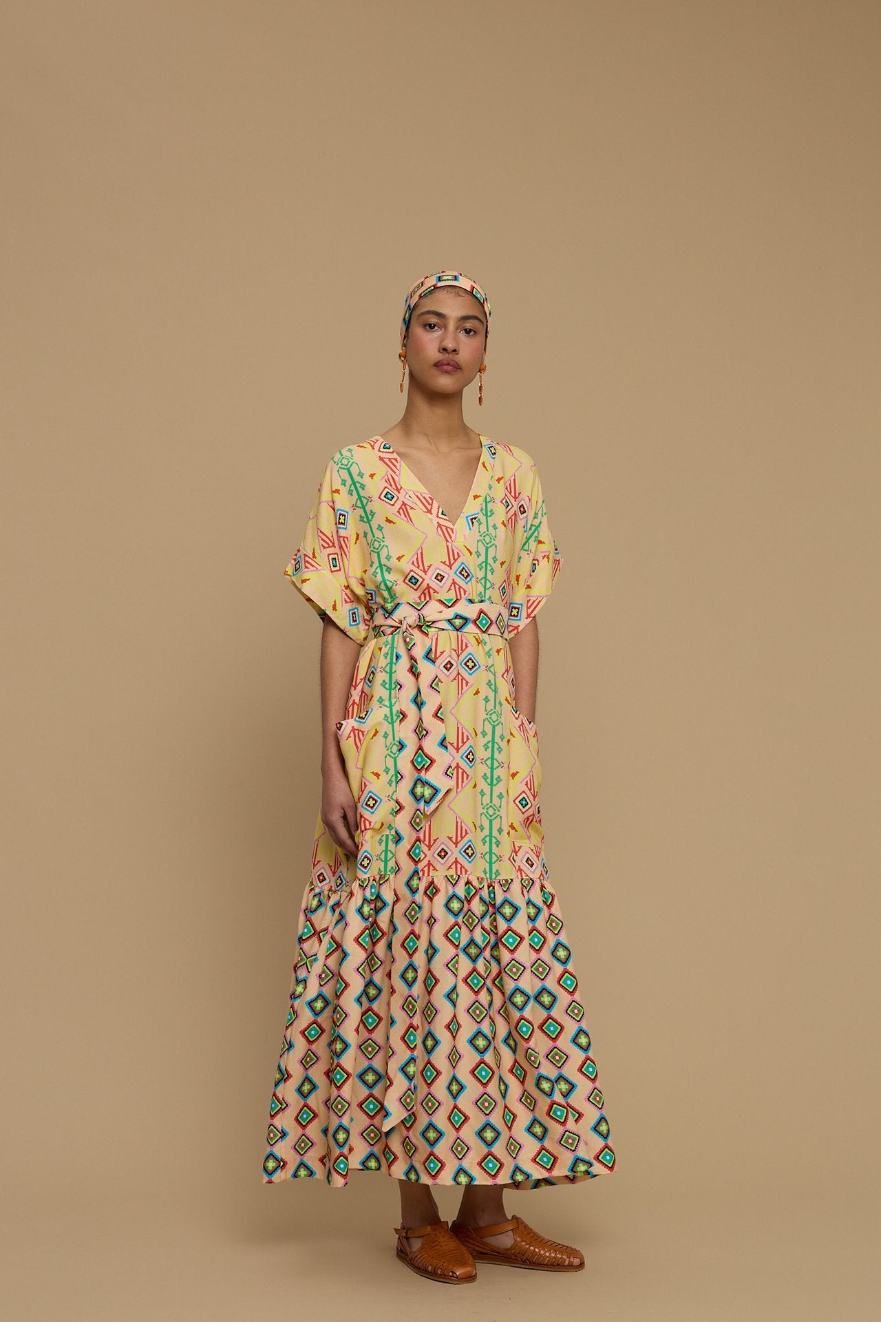 MAXI DRESS TINOS (SIFNOS BIRD SALMON PRINT)