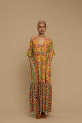 MAXI DRESS ANDROS (SIFNOS BIRD BROWN PRINT)