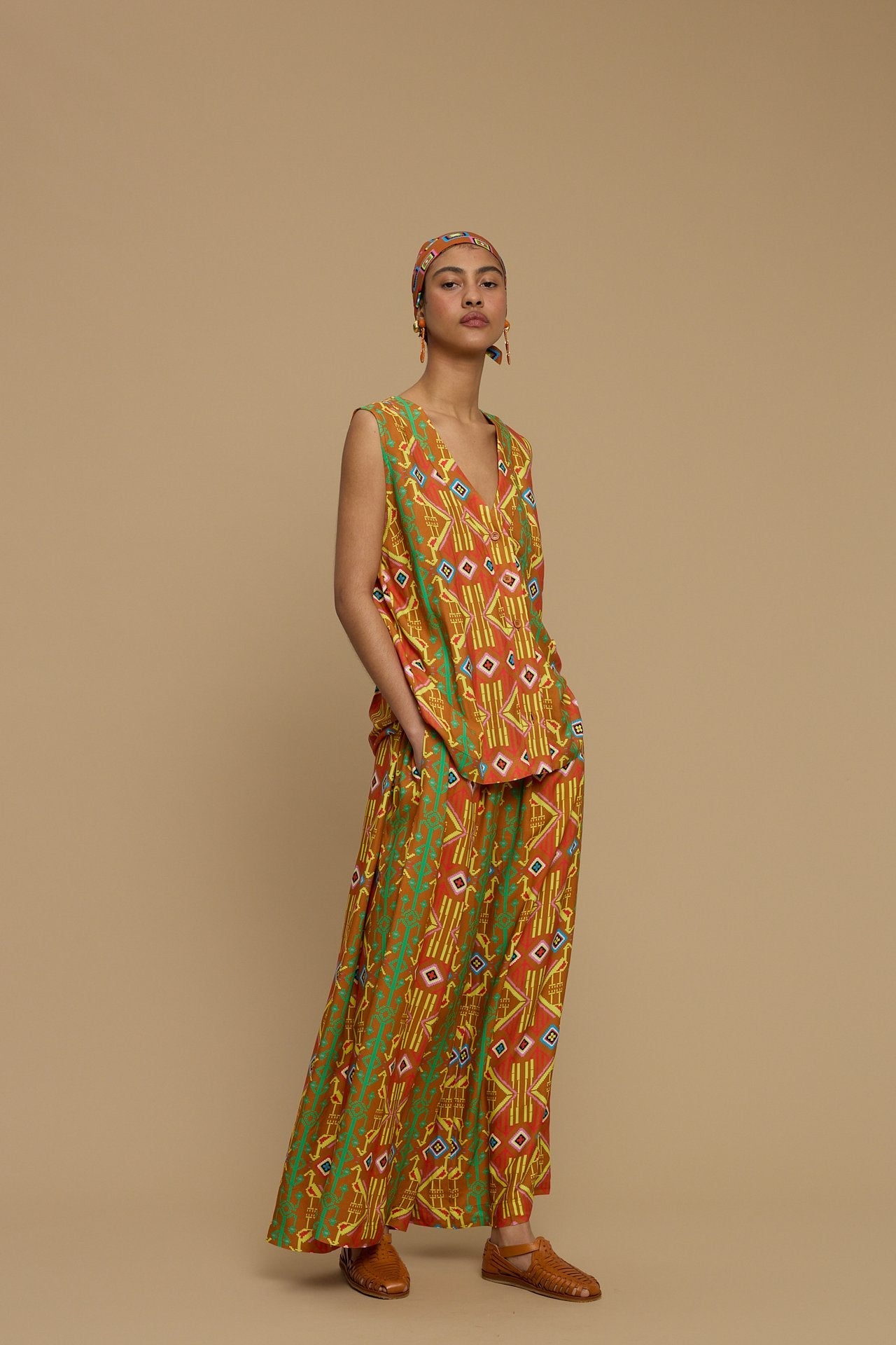 PANTS SCHOINOUSA (SIFNOS BIRD BROWN PRINT)