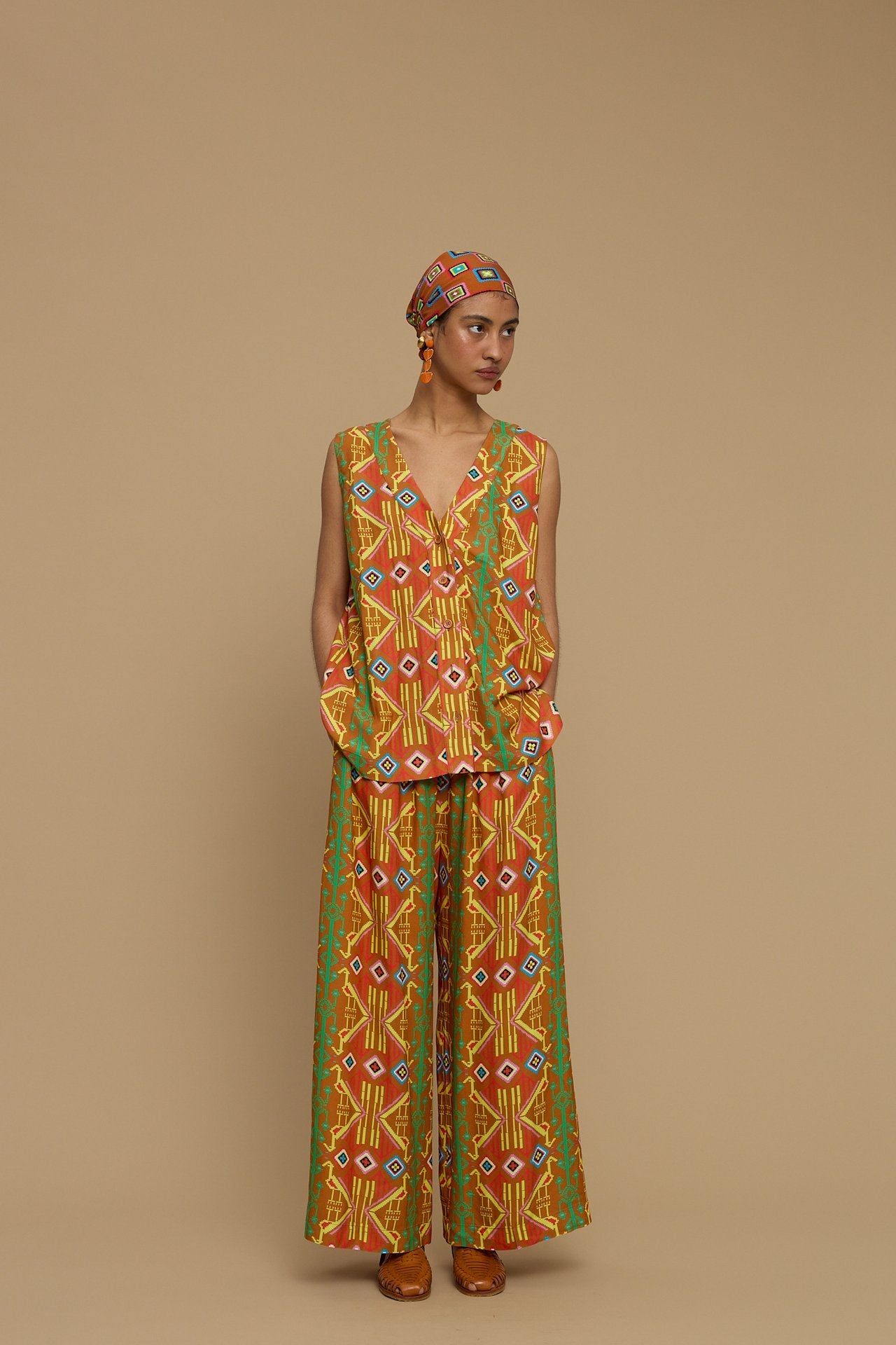 PANTS SCHOINOUSA (SIFNOS BIRD BROWN PRINT)