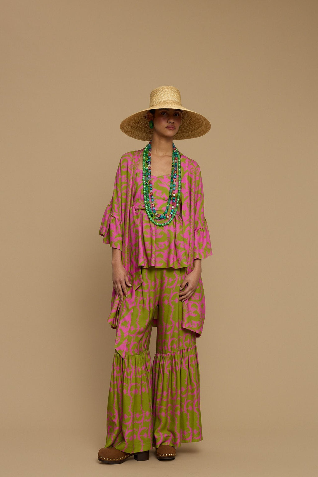 KIMONO AMORGOS  (CYCLADES GREEN/PINK PRINT)
