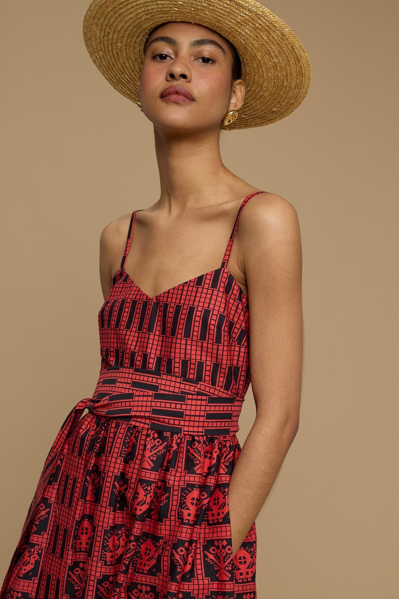 MAXI DRESS IOS (AMORGOS BIRD&FLORA BLACK/RED PRINT)