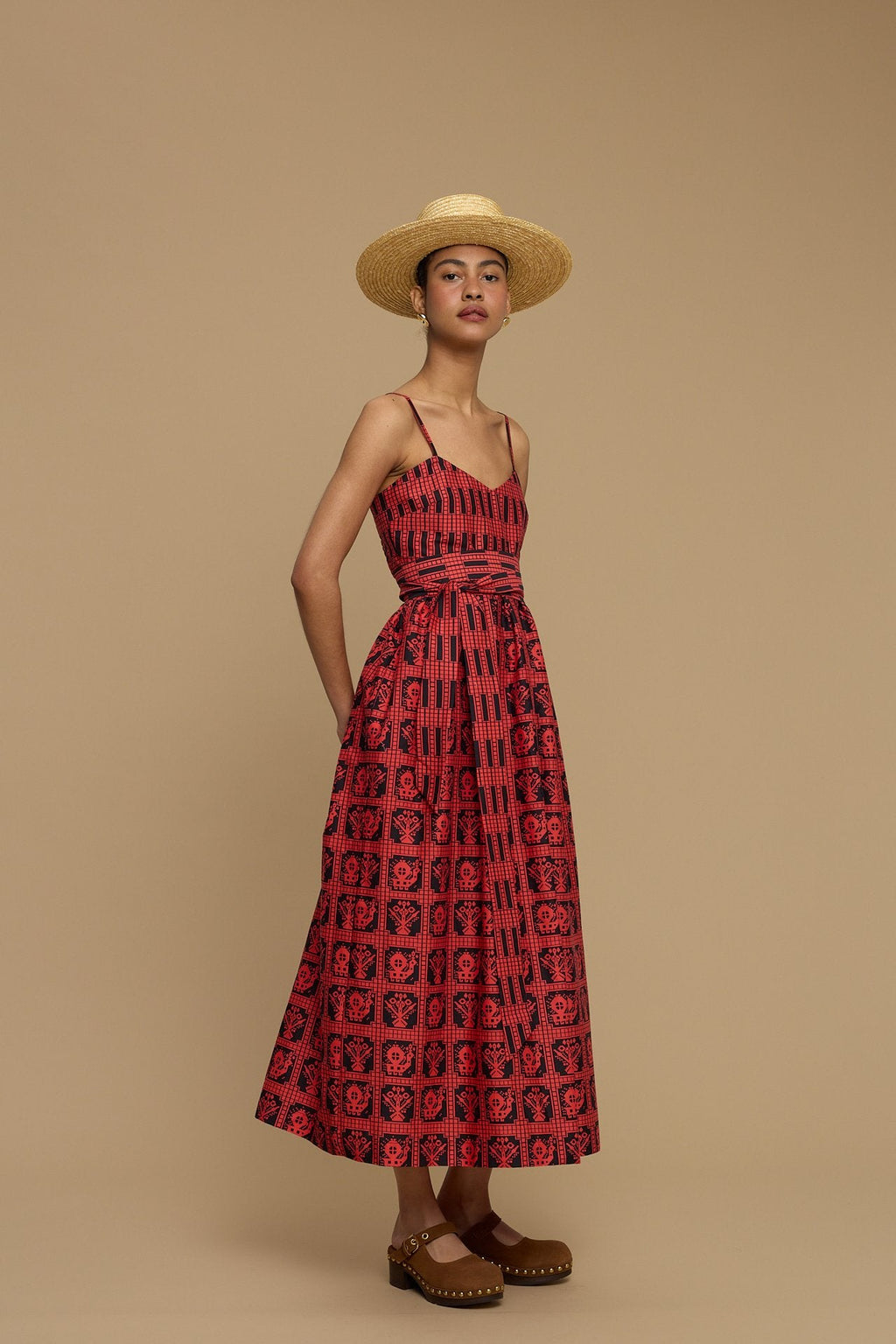 MAXI DRESS IOS (AMORGOS BIRD&FLORA BLACK/RED PRINT)