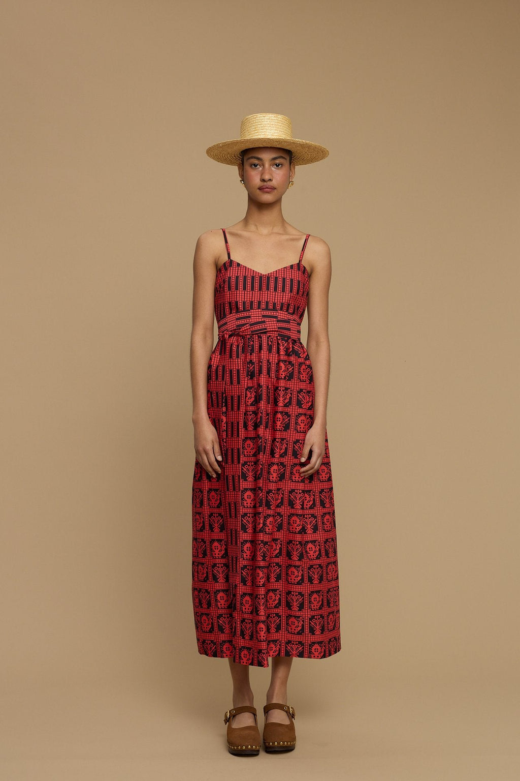 MAXI DRESS IOS (AMORGOS BIRD&FLORA BLACK/RED PRINT)