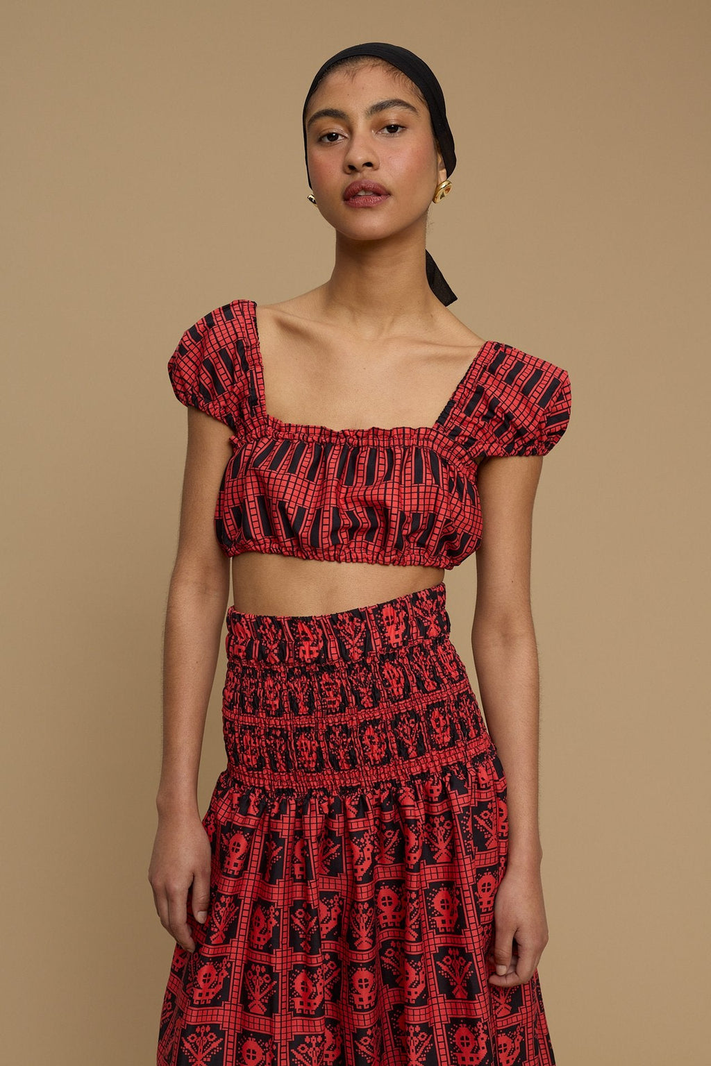 TOP DELOS (AMORGOS BIRD&FLORA BLACK/RED PRINT)