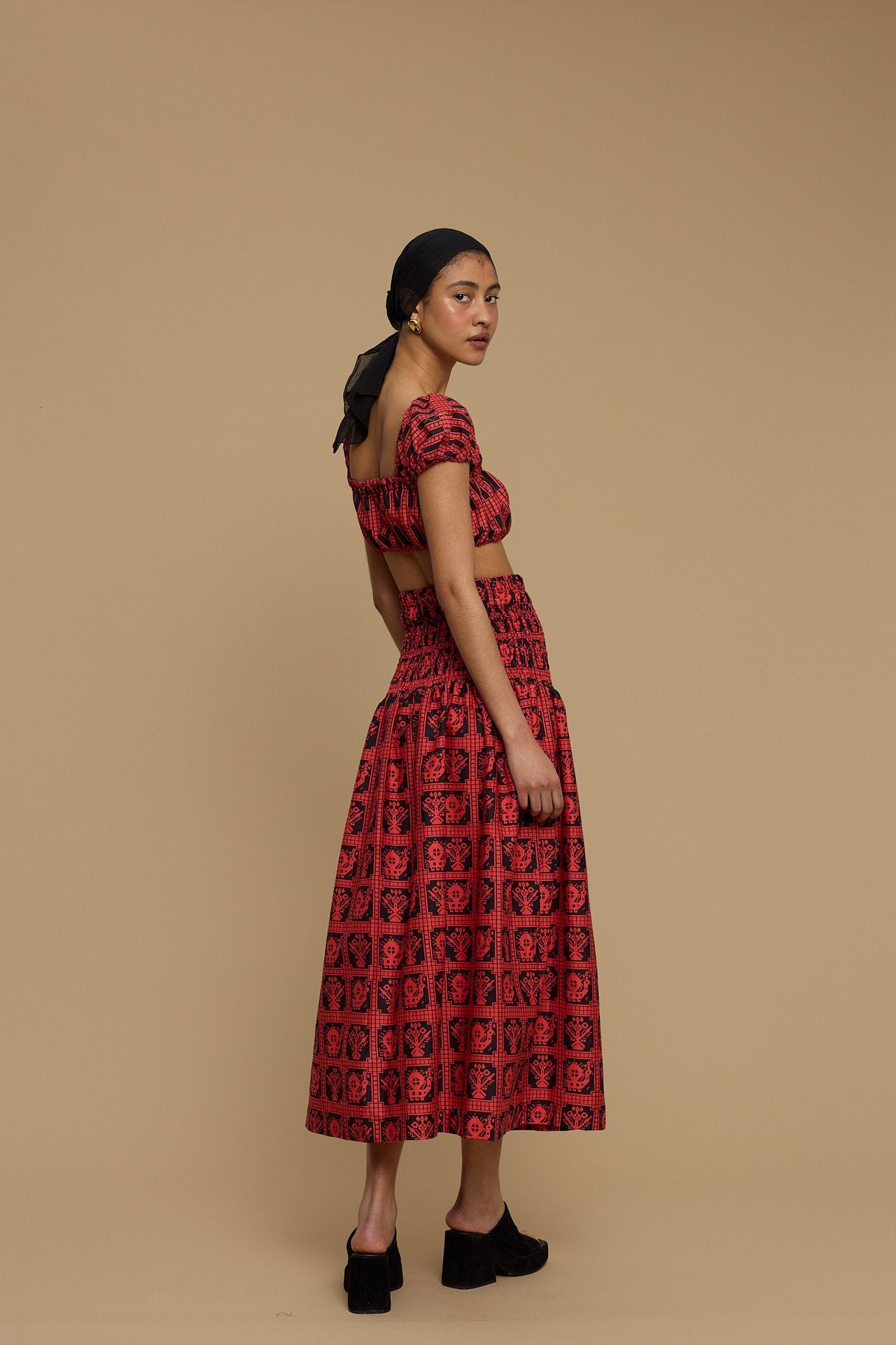 SKIRT FOLEGANDROS (AMORGOS BIRD&FLORA BLACK/RED PRINT)