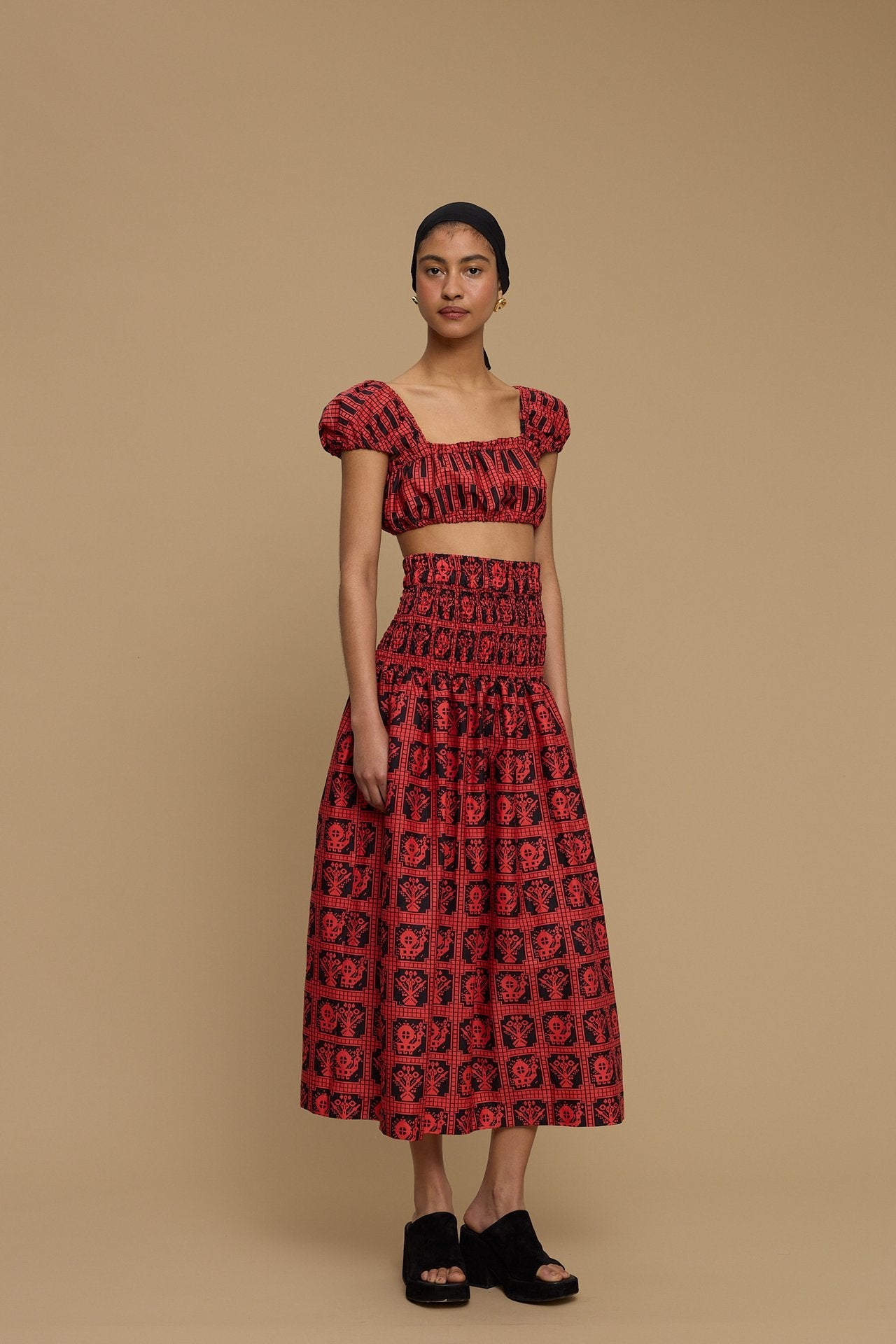 SKIRT FOLEGANDROS (AMORGOS BIRD&FLORA BLACK/RED PRINT)