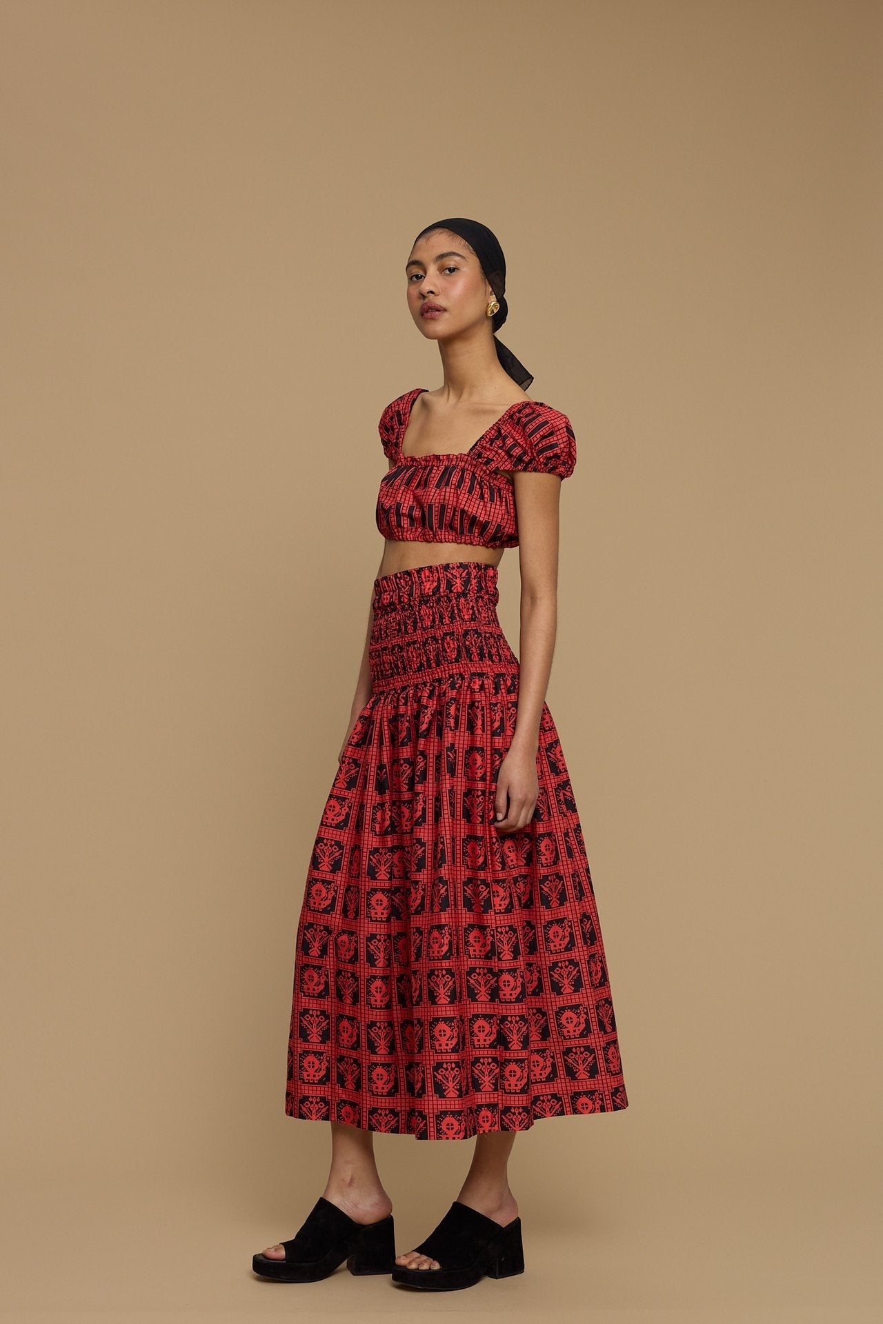 SKIRT FOLEGANDROS (AMORGOS BIRD&FLORA BLACK/RED PRINT)