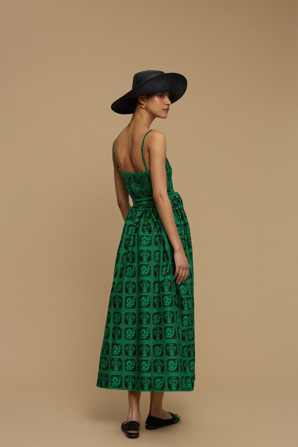 MAXI DRESS IOS (AMORGOS BIRD&FLORA BLACK/GREEN PRINT)
