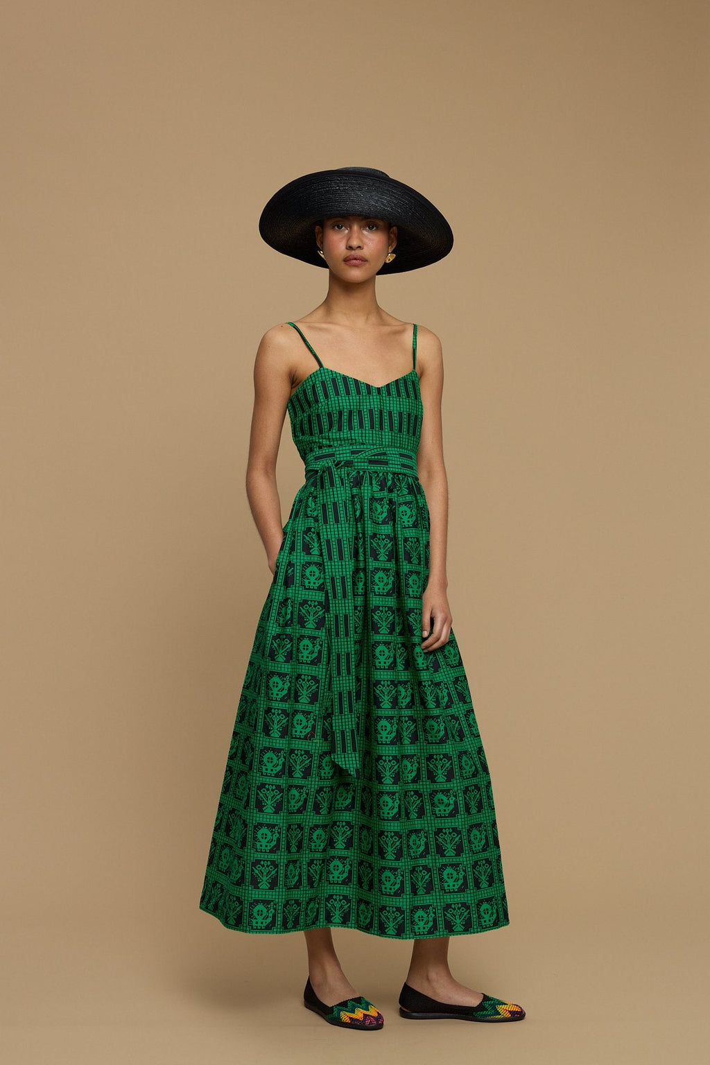 MAXI DRESS IOS (AMORGOS BIRD&FLORA BLACK/GREEN PRINT)