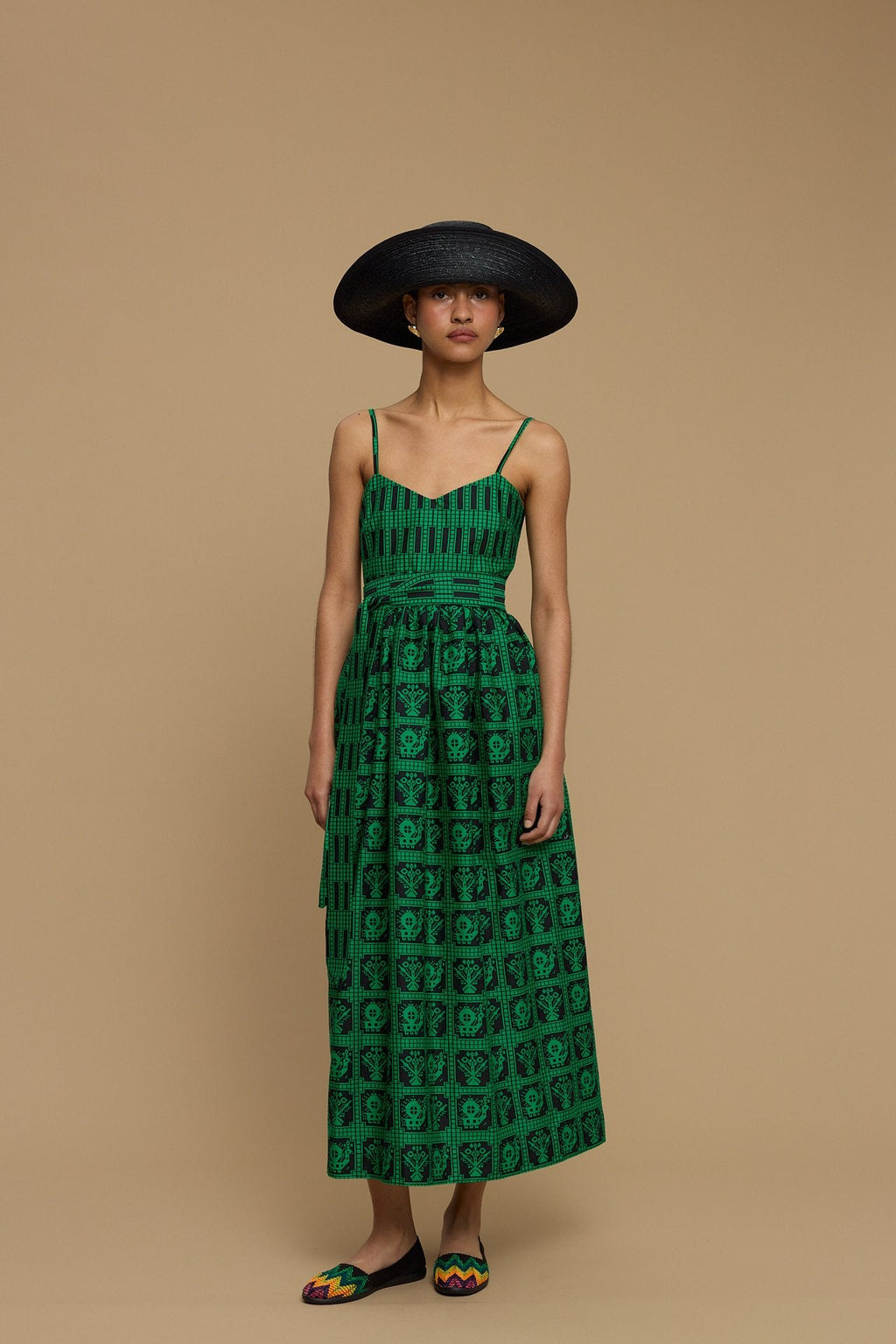 MAXI DRESS IOS (AMORGOS BIRD&FLORA BLACK/GREEN PRINT)