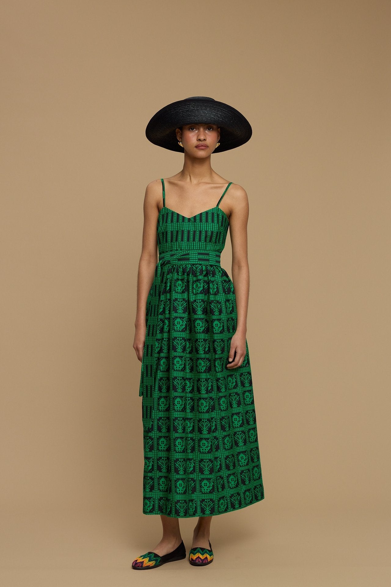 MAXI DRESS IOS (AMORGOS BIRD&FLORA BLACK/GREEN PRINT)