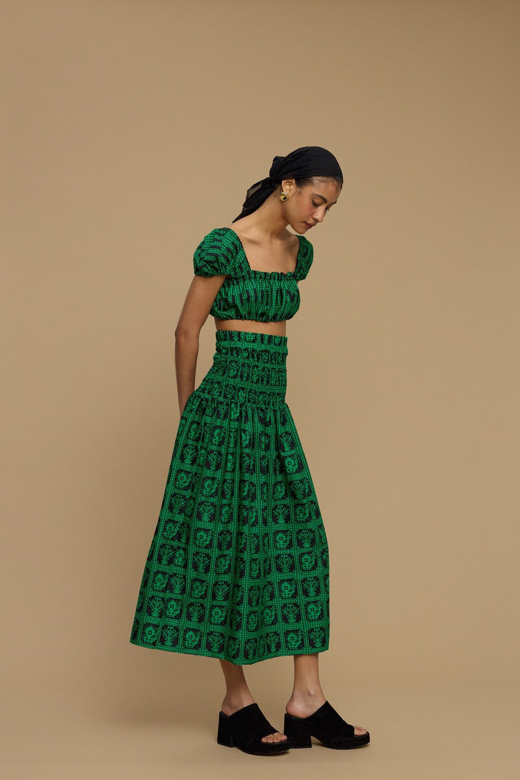 SKIRT FOLEGANDROS (AMORGOS  BIRD&FLORA BLACK/GREEN PRINT)