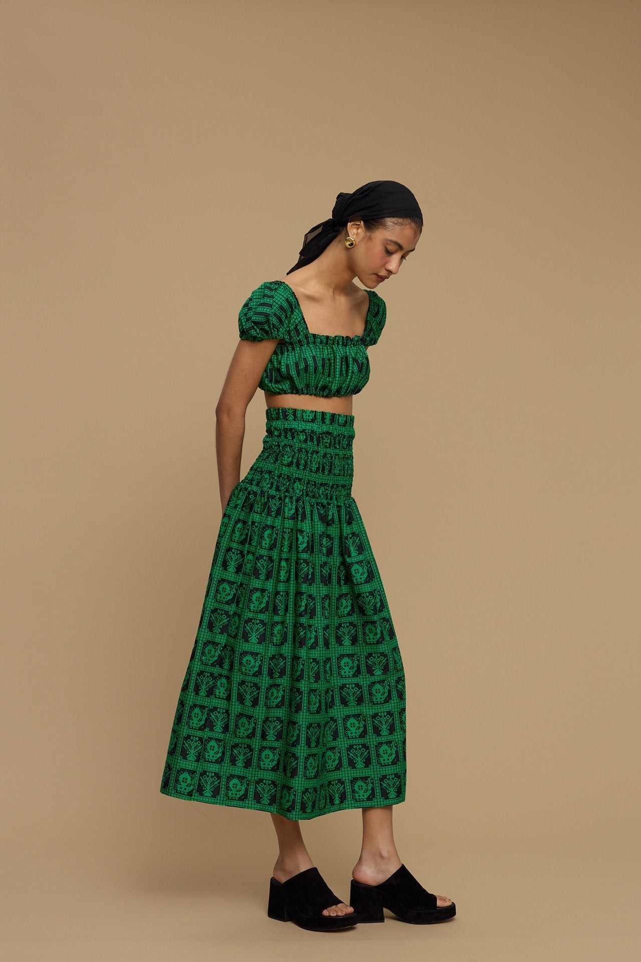 SKIRT FOLEGANDROS (AMORGOS  BIRD&FLORA BLACK/GREEN PRINT)