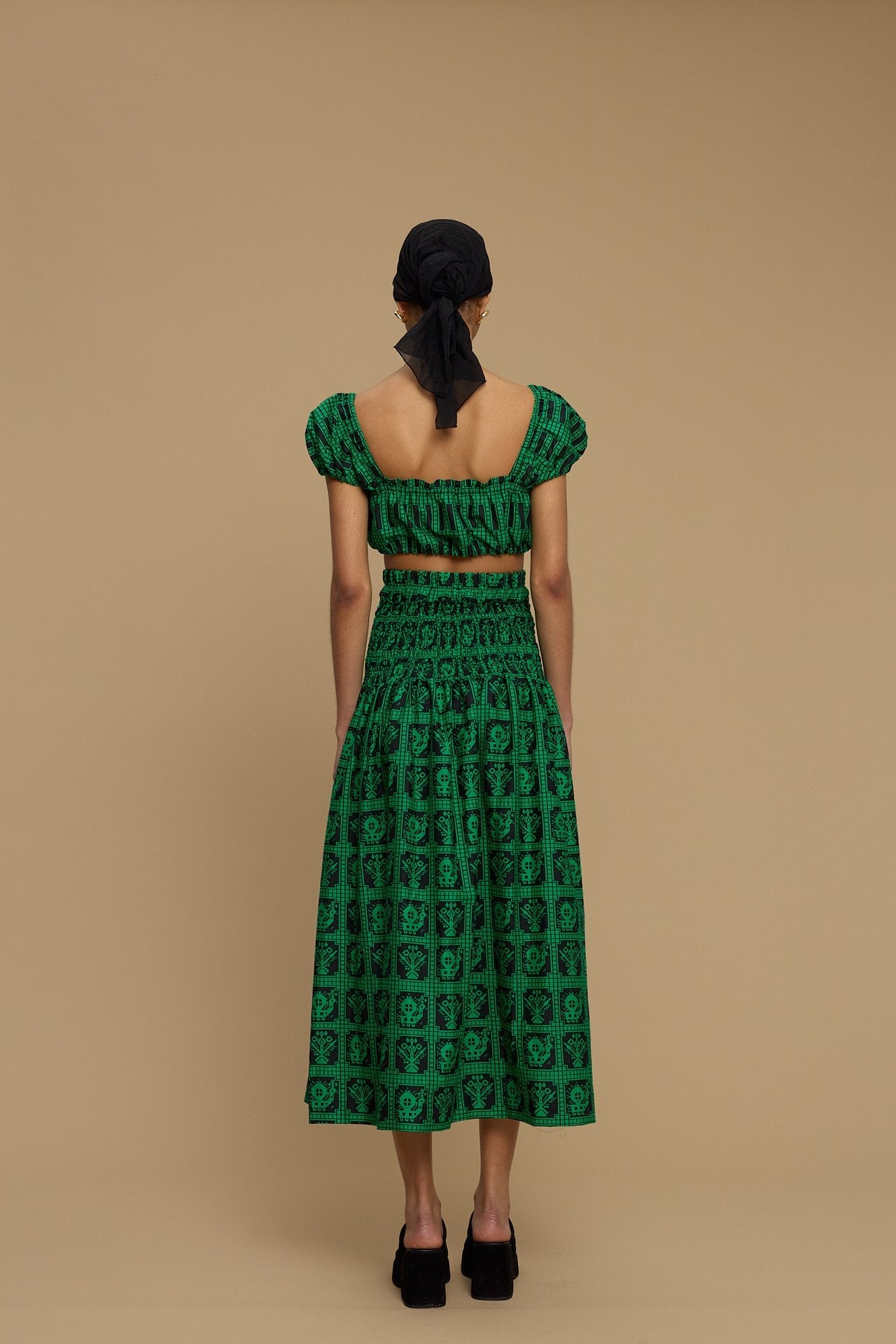 SKIRT FOLEGANDROS (AMORGOS  BIRD&FLORA BLACK/GREEN PRINT)