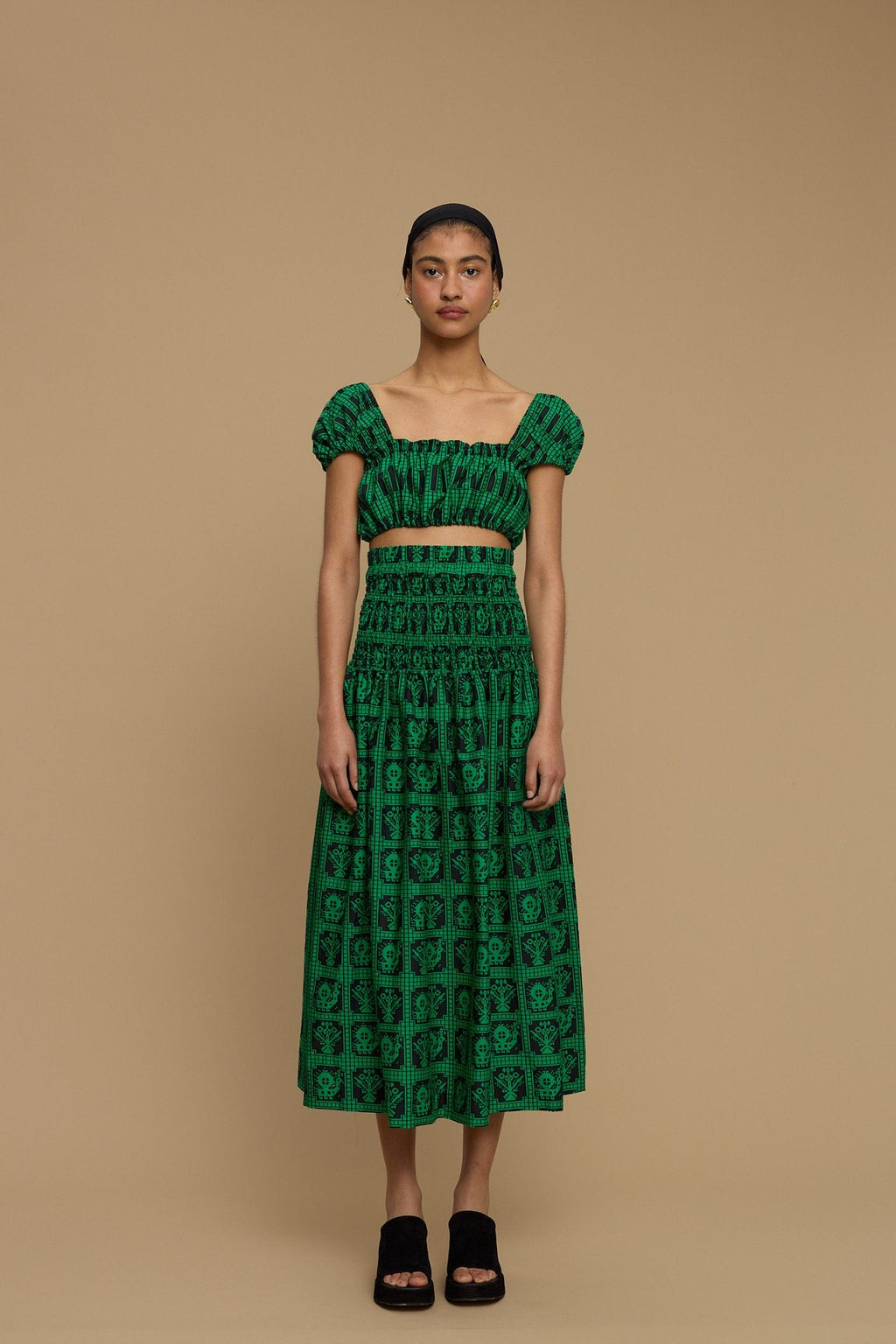 SKIRT FOLEGANDROS (AMORGOS  BIRD&FLORA BLACK/GREEN PRINT)