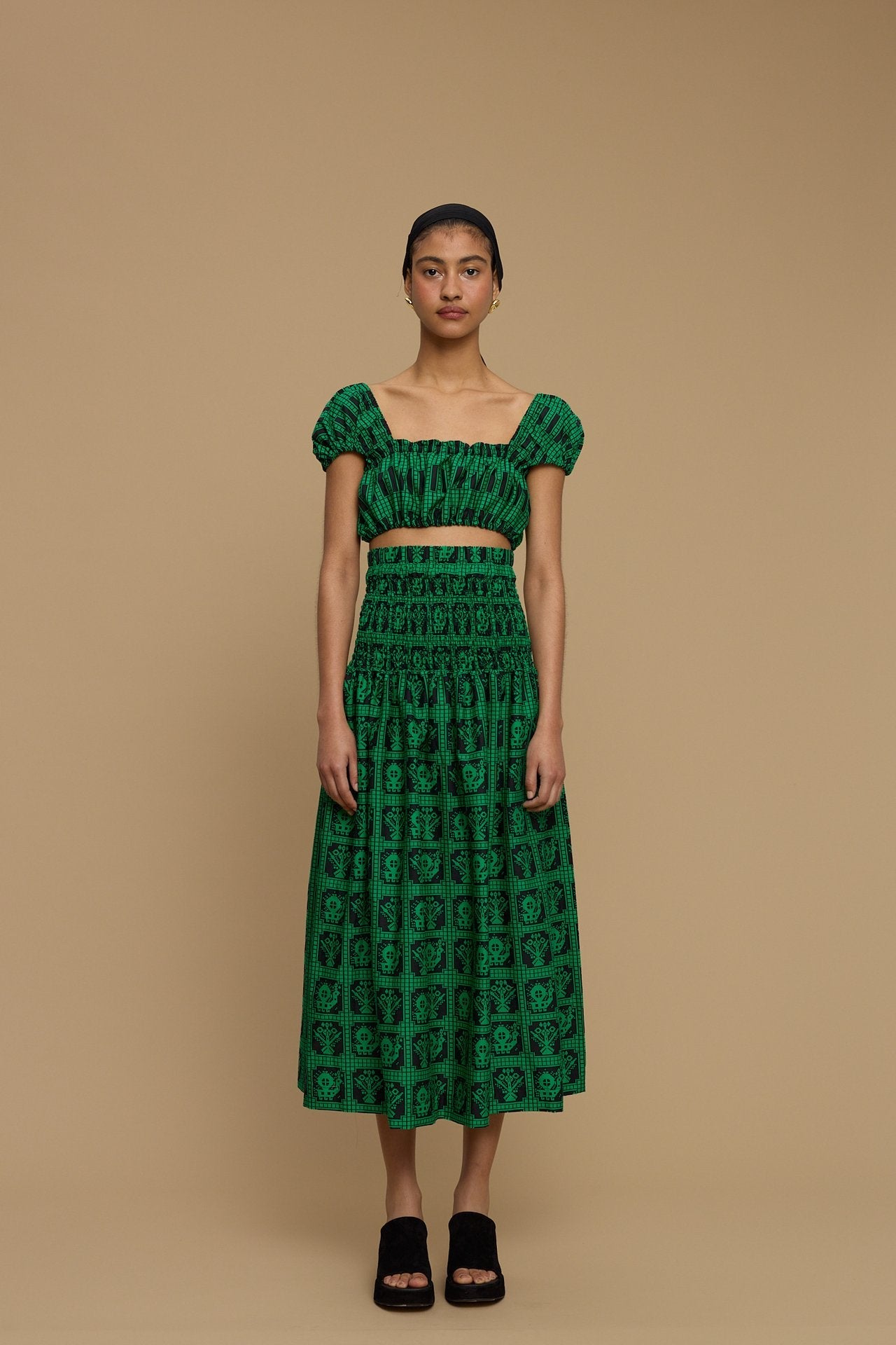 SKIRT FOLEGANDROS (AMORGOS  BIRD&FLORA BLACK/GREEN PRINT)