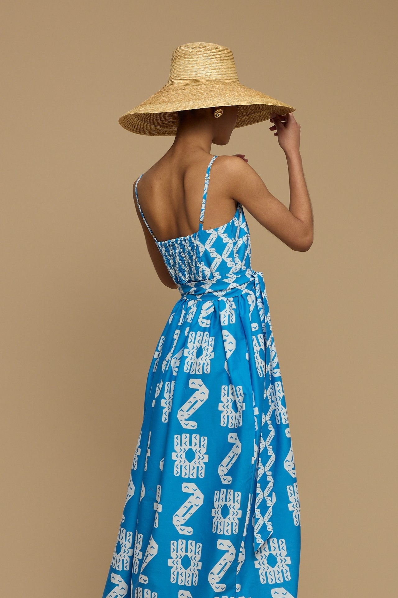 MAXI DRESS IOS (AMORGOS BIRD&FLORA BLUE/WHITE PRINT)