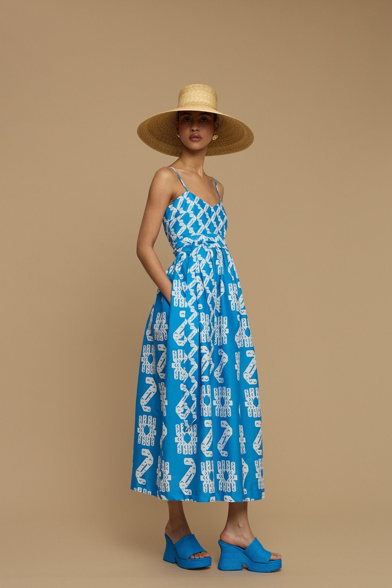 MAXI DRESS IOS (AMORGOS BIRD&FLORA BLUE/WHITE PRINT)