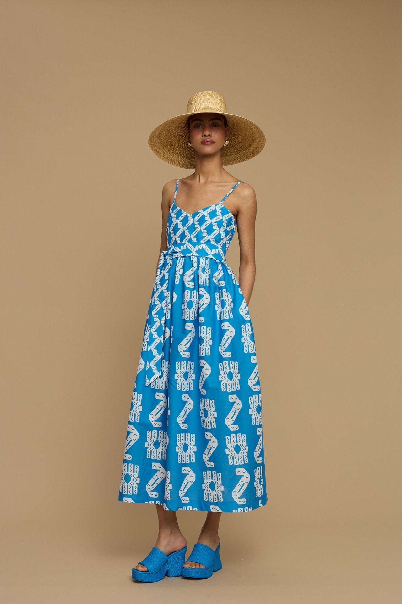 MAXI DRESS IOS (AMORGOS BIRD&FLORA BLUE/WHITE PRINT)