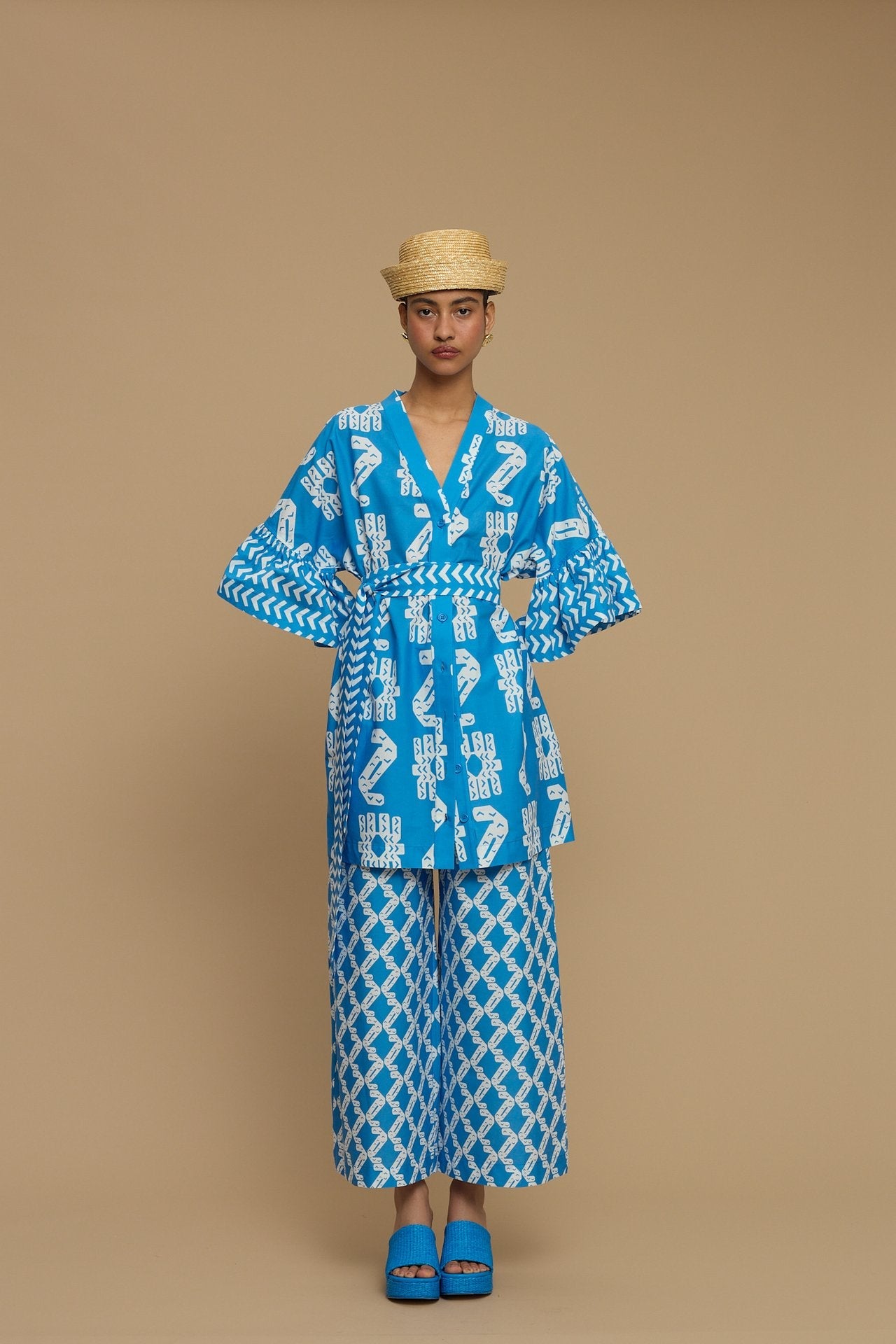 PANTS KOUFONISI (NAXOS CUSHION BLUE & WHITE PRINT)
