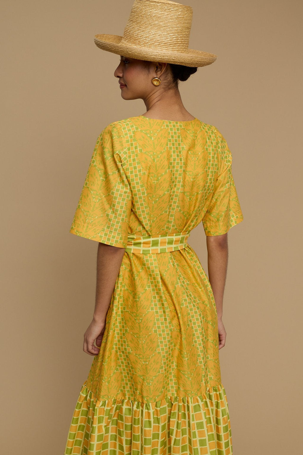 MAXI DRESS ANDROS  (NAXOS CURTAIN LIME & ORANGE PRINT)