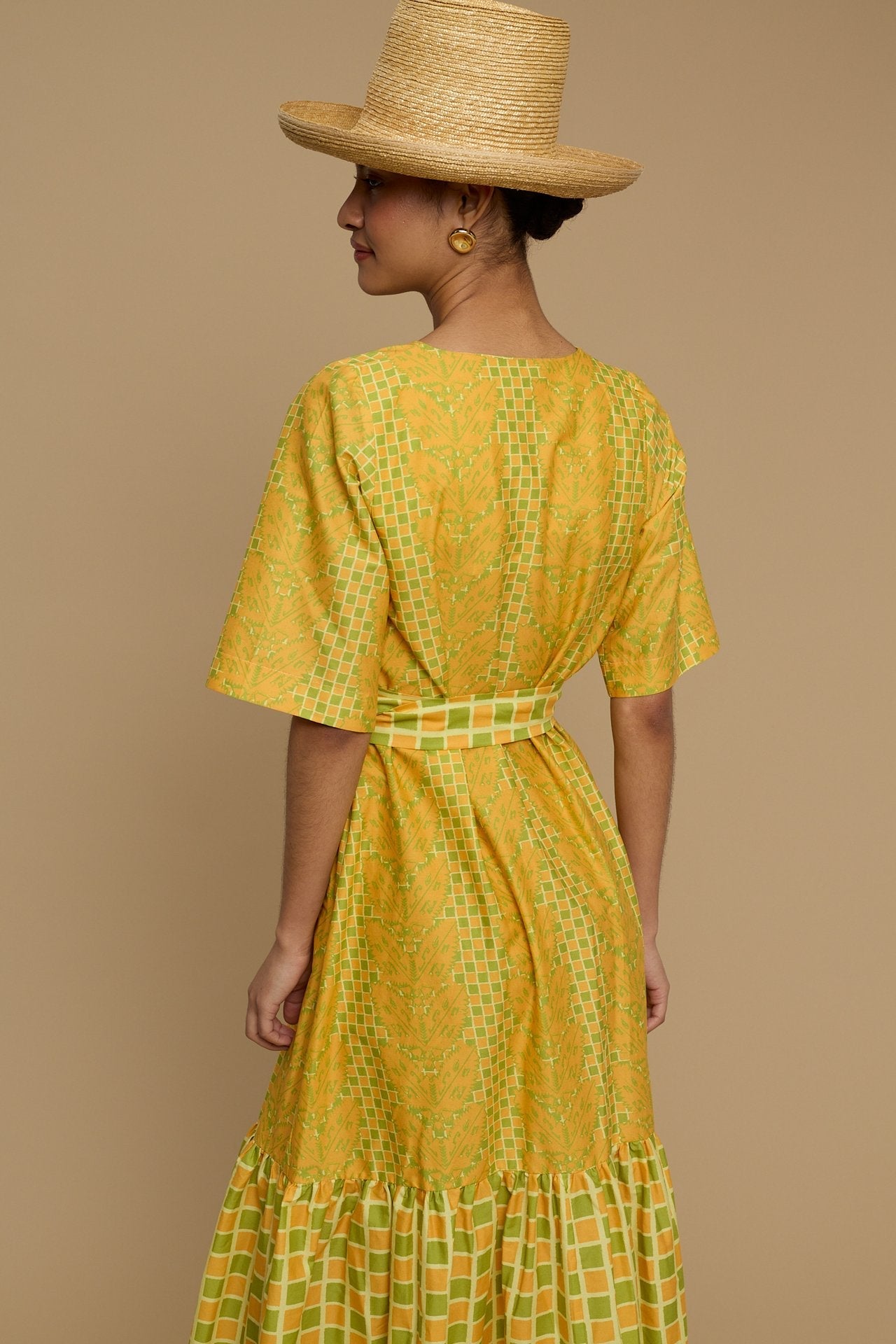 MAXI DRESS ANDROS  (NAXOS CURTAIN LIME & ORANGE PRINT)